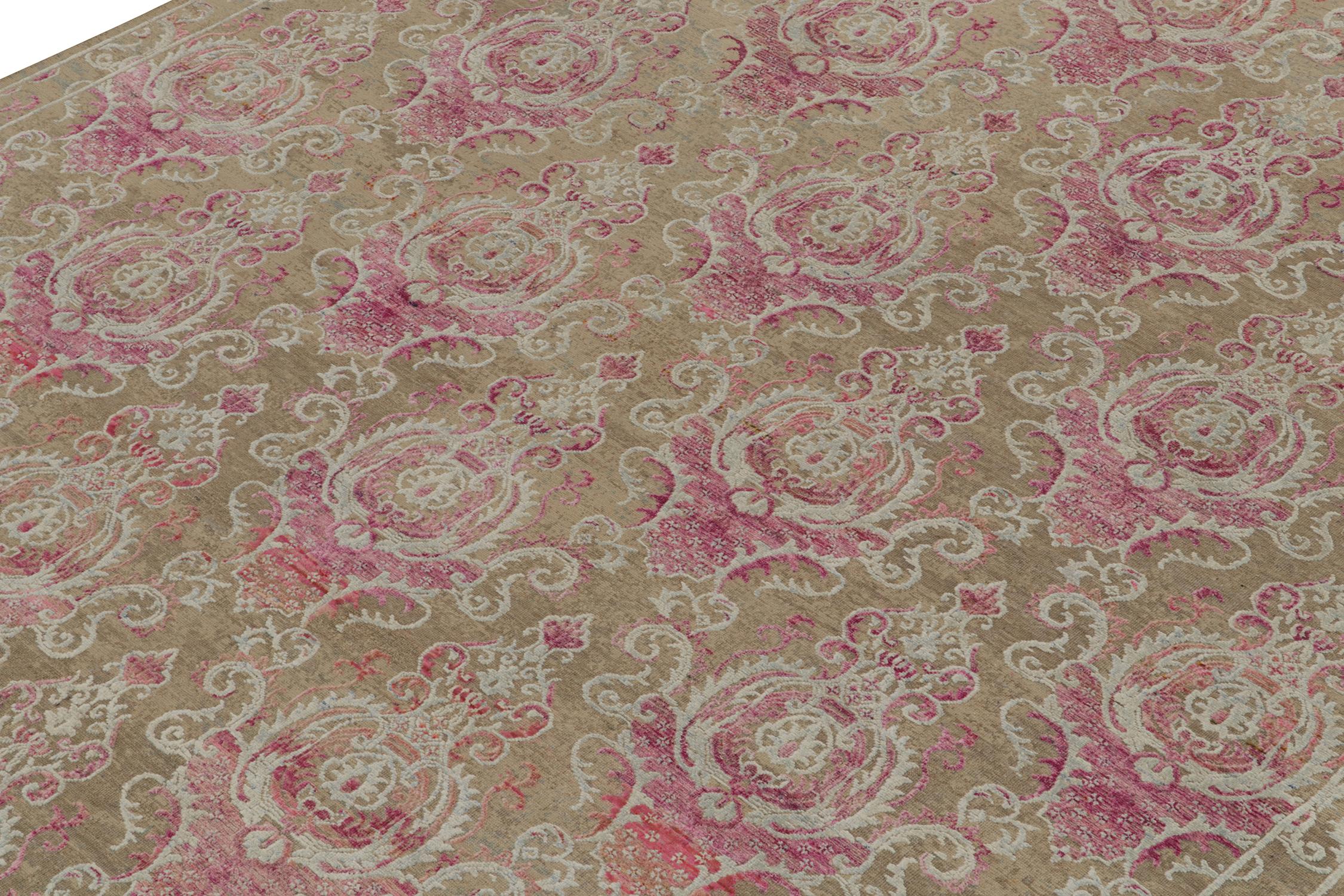 Rug & Kilim’s Classic Style rug in Beige with Pink and Pale Blue Floral Patterns In New Condition For Sale In Long Island City, NY