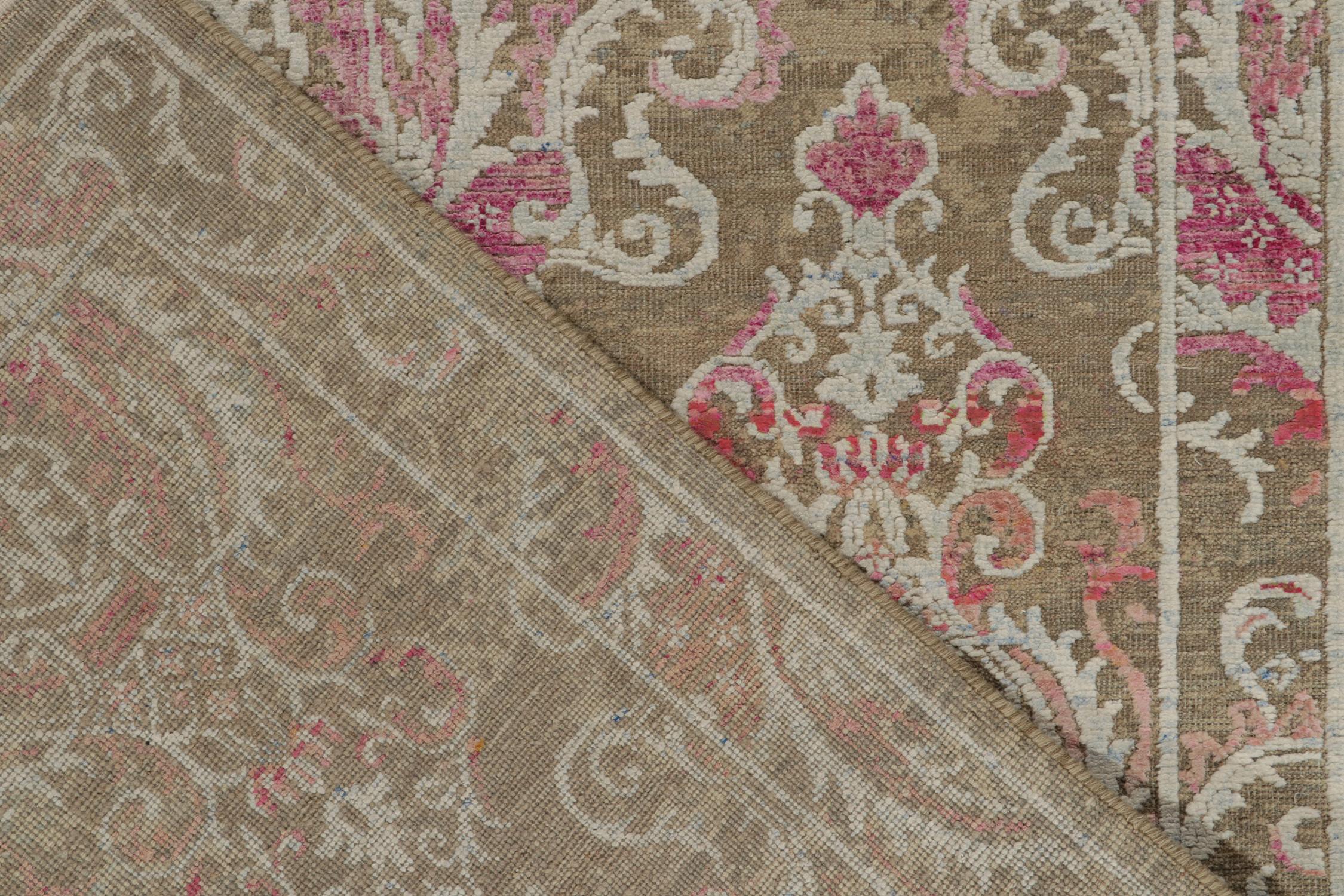 Contemporary Rug & Kilim’s Classic Style rug in Beige with Pink and Pale Blue Floral Patterns For Sale