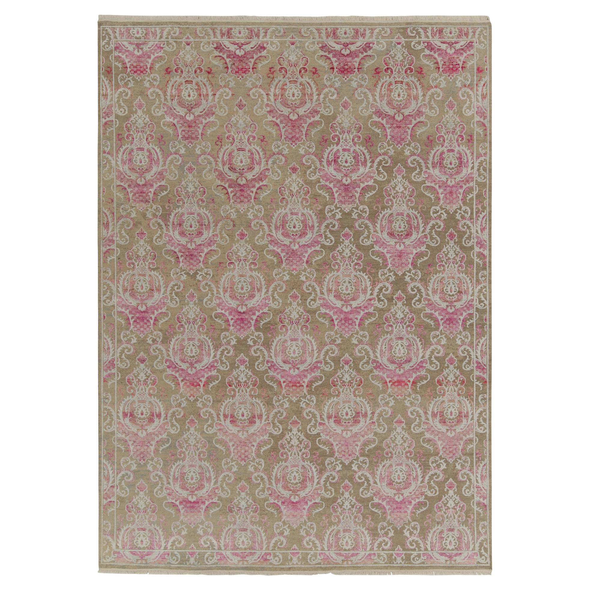 Rug & Kilim’s Classic Style rug in Beige with Pink and Pale Blue Floral Patterns For Sale