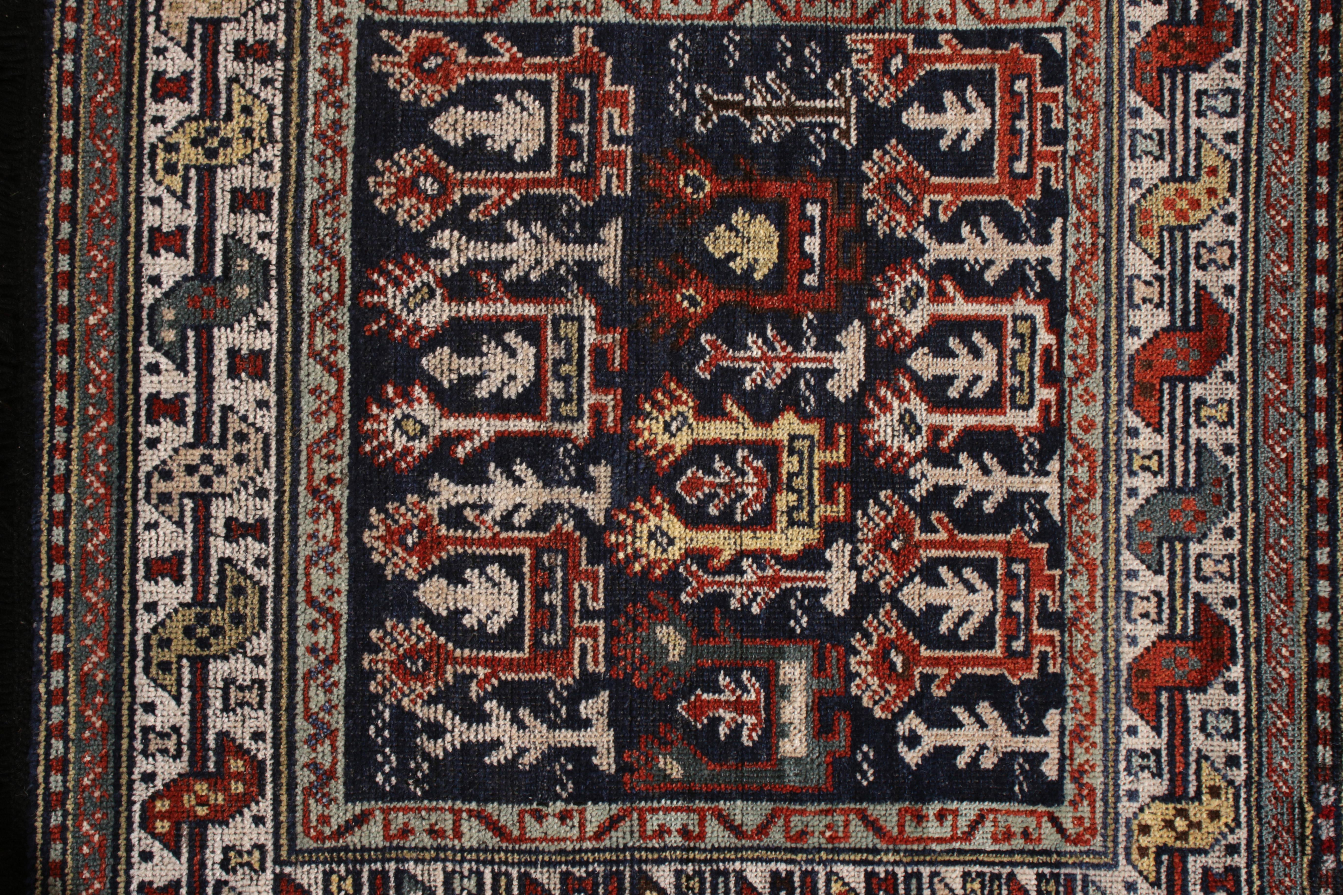 Hand-Knotted Rug & Kilim’s Classic Style Rug in Blue and Red Geometric Tribal Pattern