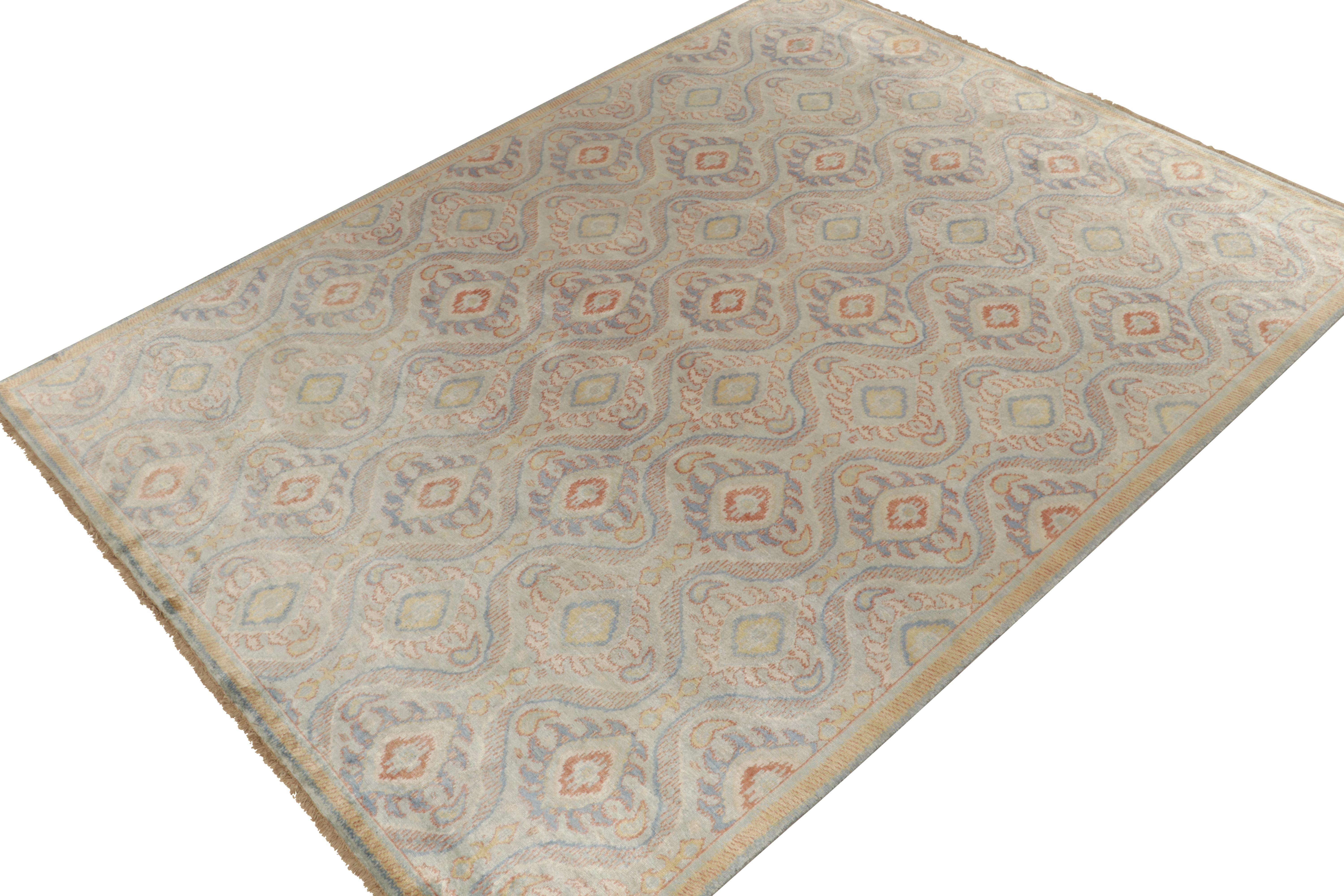 Annodato a mano in seta, questo tappeto 8x10 della nostra collezione Modern Classics è una celebrazione inventiva dei classici motivi Ikats.

Il design: I motivi sinuosi e finemente dettagliati sono di uno splendido blu cielo, con accenti
