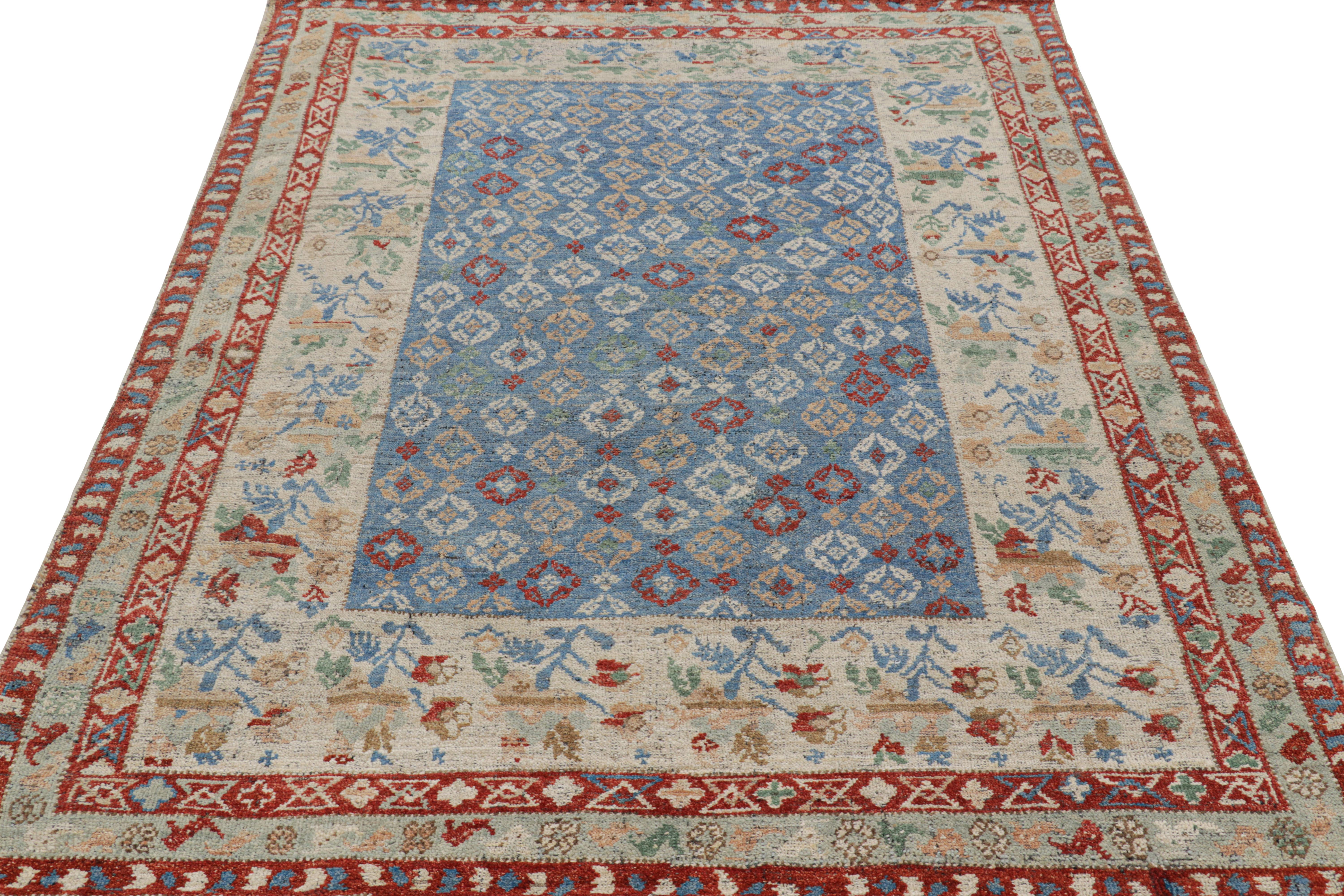 Rug & Kilim's Classic-Style Teppich in Blau mit bunten Blumenmustern (Handgeknüpft) im Angebot