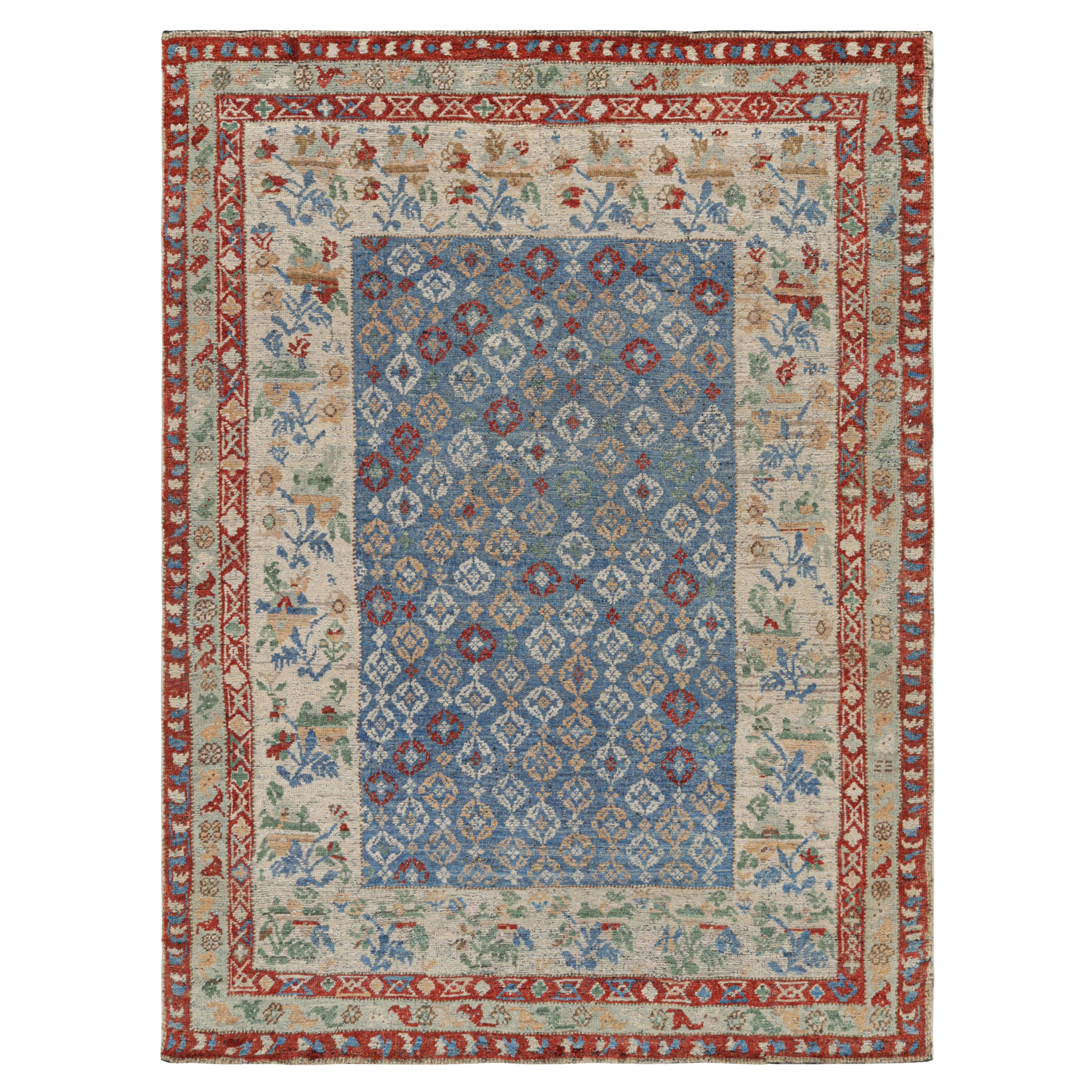 Rug & Kilim’s Classic-Style Rug in Blue with Colorful Floral Patterns