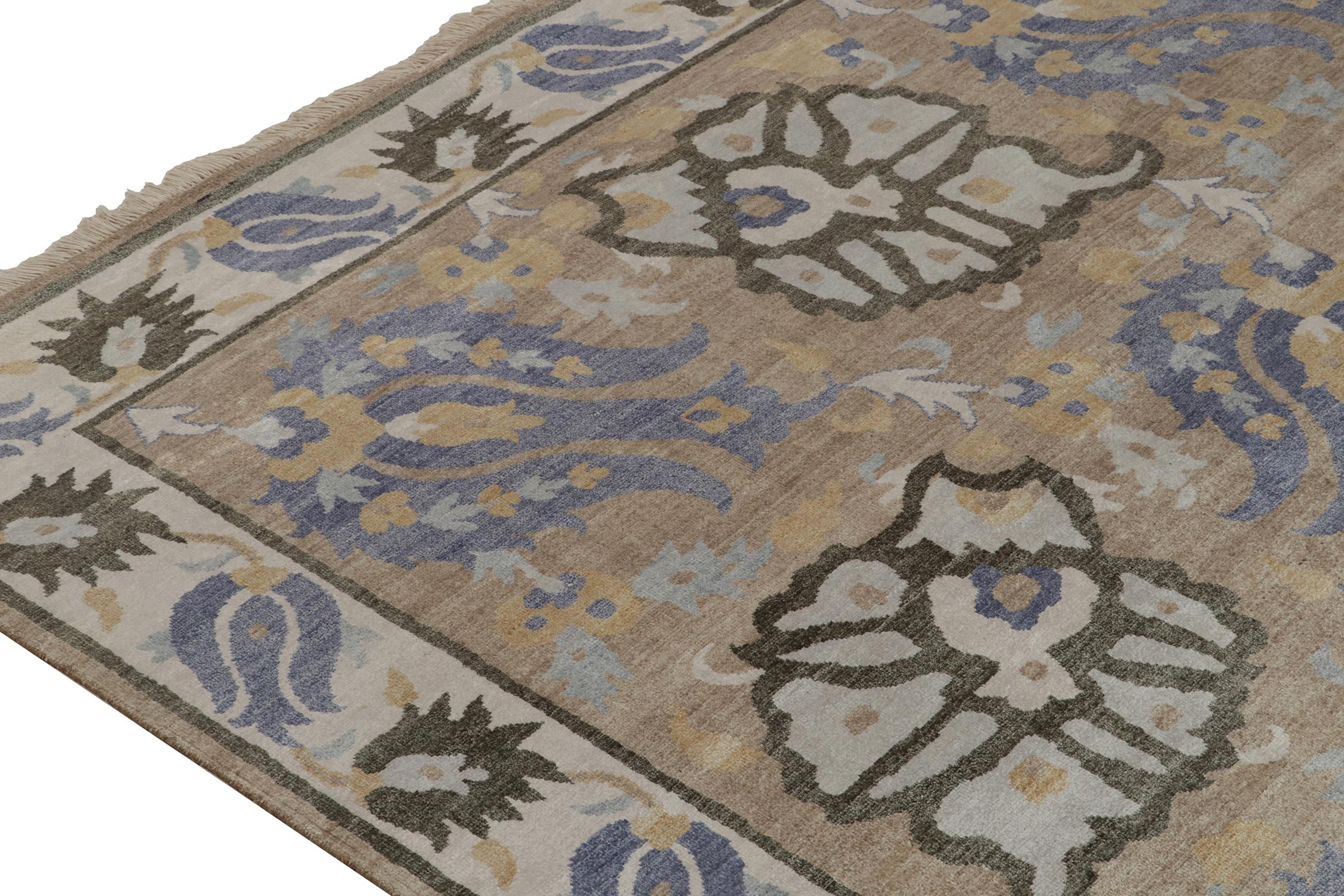 Rug & Kilim’s Classic Style Rug in Brown with Beige and Blue Floral Patterns In New Condition For Sale In Long Island City, NY