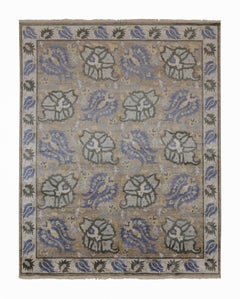 Rug & Kilim’s Classic Style Rug in Brown with Beige and Blue Floral Patterns