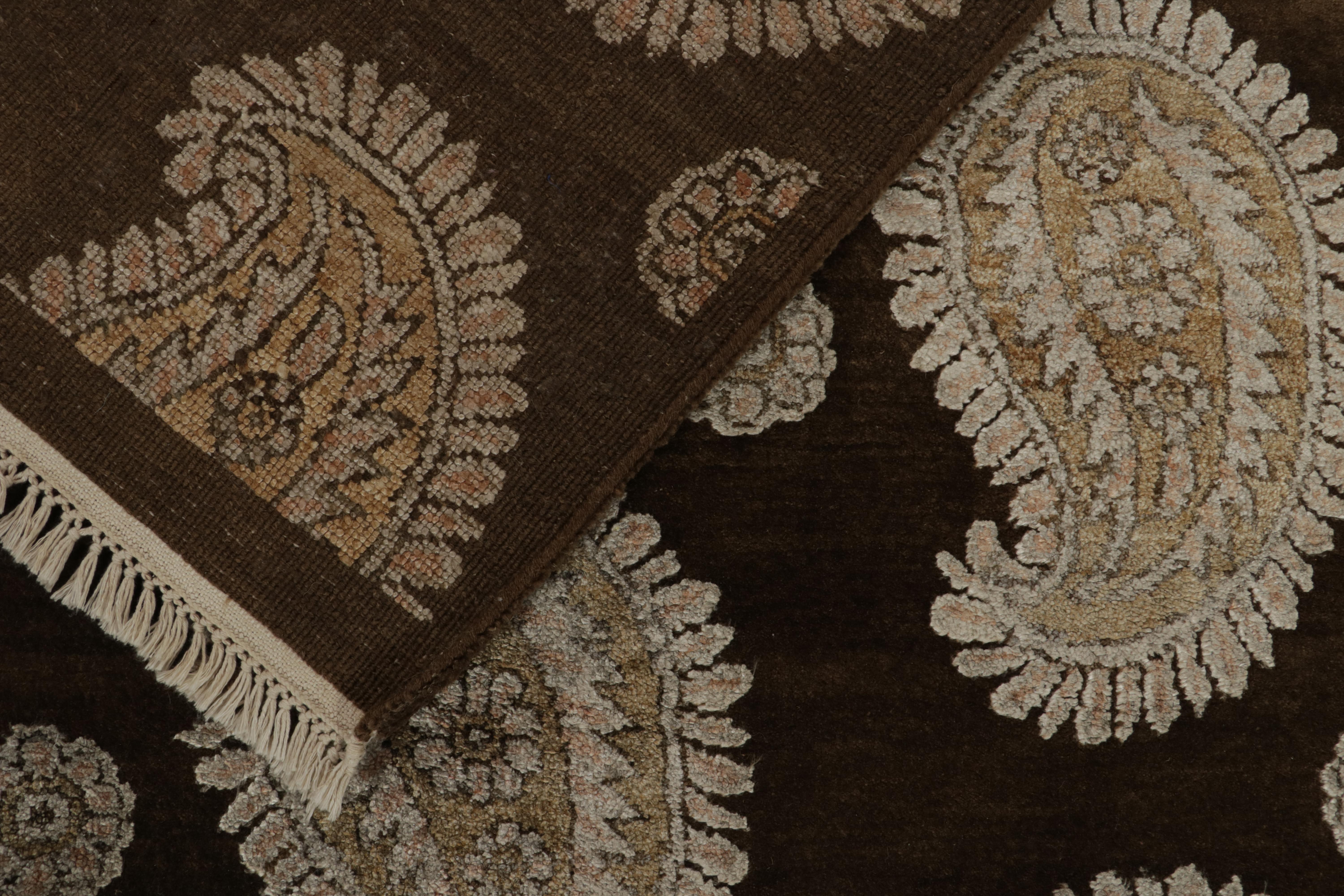 Wool Rug & Kilim’s Classic Style Rug in Brown with Ivory Paisley Patterns For Sale