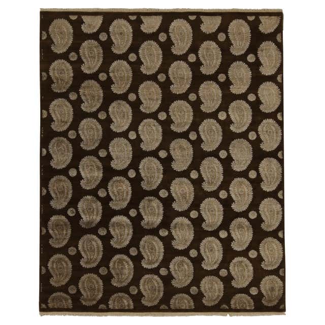 Rug and Kilim’s Classic Style Rug in Brown with Ivory Paisley Patterns ...