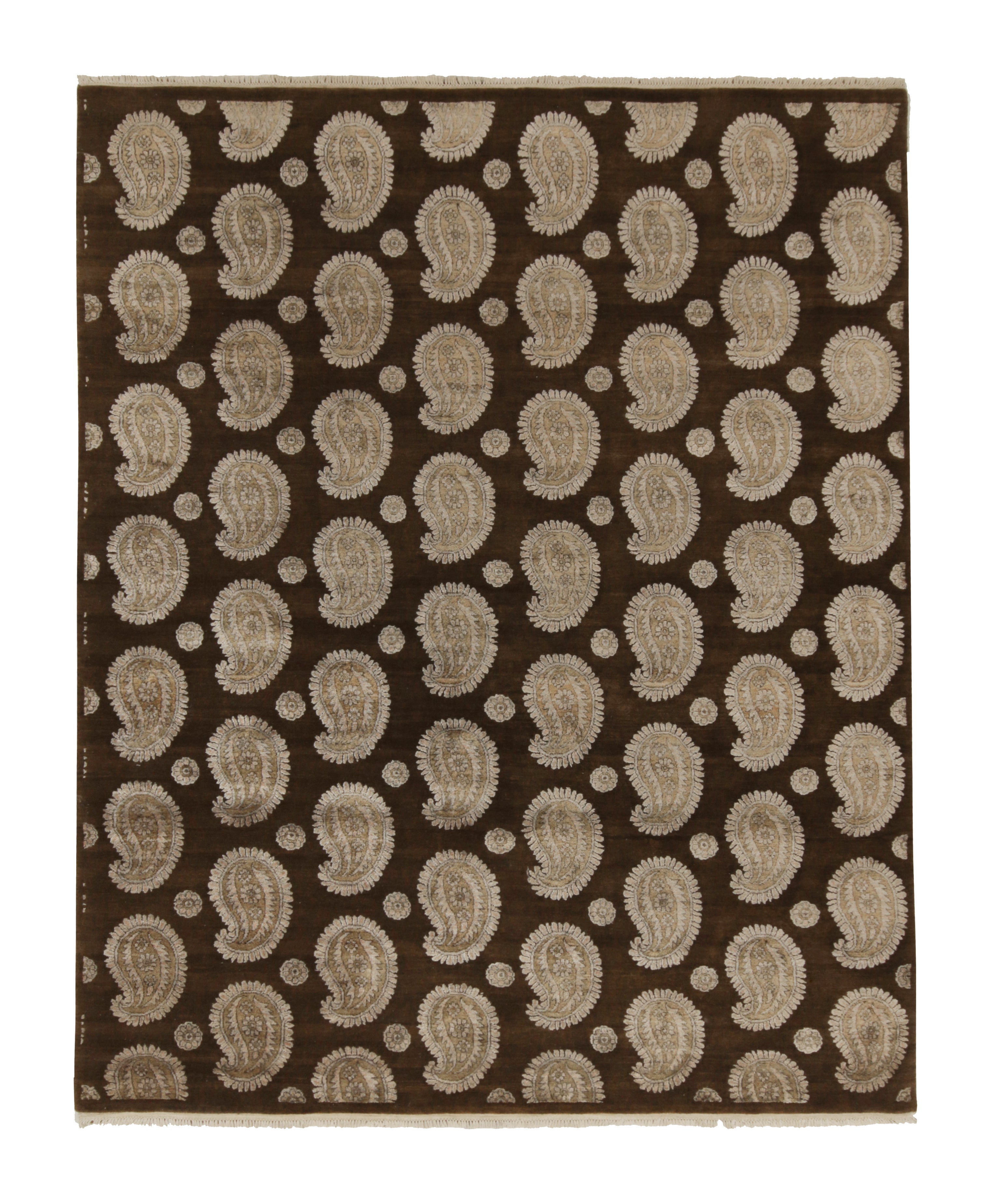 Rug & Kilim’s Classic Style Rug in Brown with Ivory Paisley Patterns For Sale