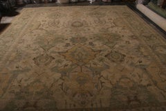 Rug & Kilim's Classic Style Rug in Cream, Pastel Green and Gold Floral Pattern