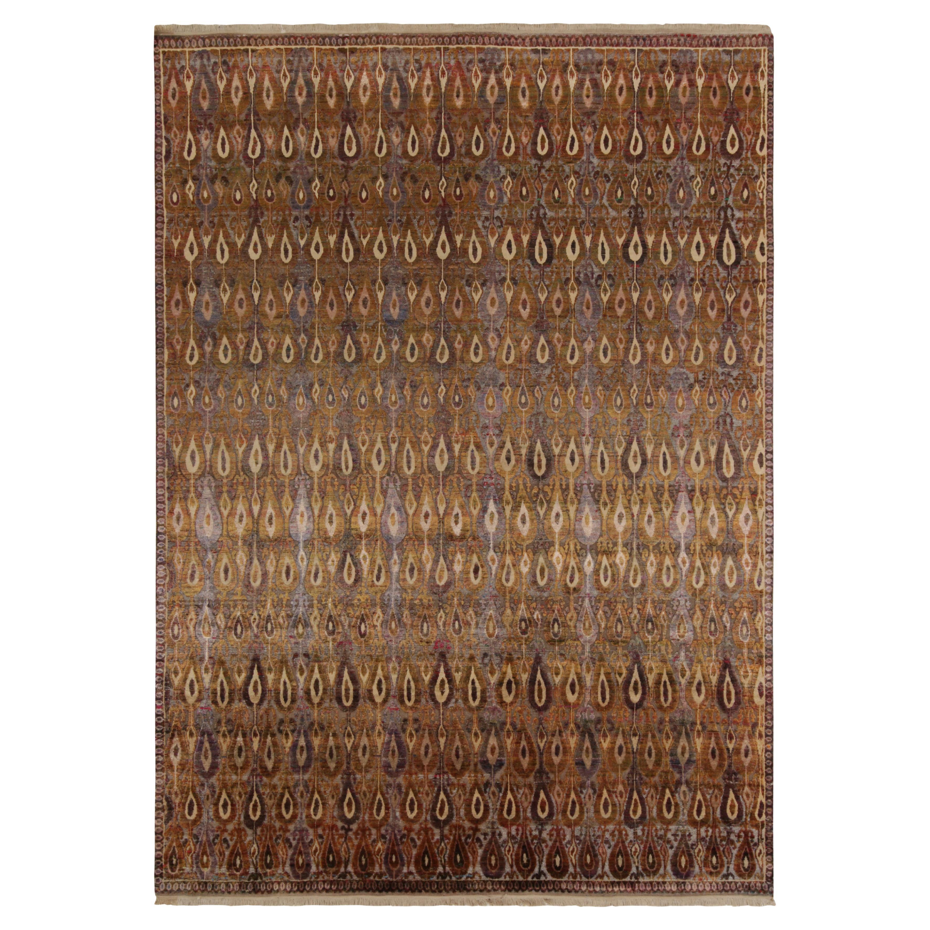 Rug & Kilim’s Classic Style Rug in Gold and Purple Ikats Patterns For Sale