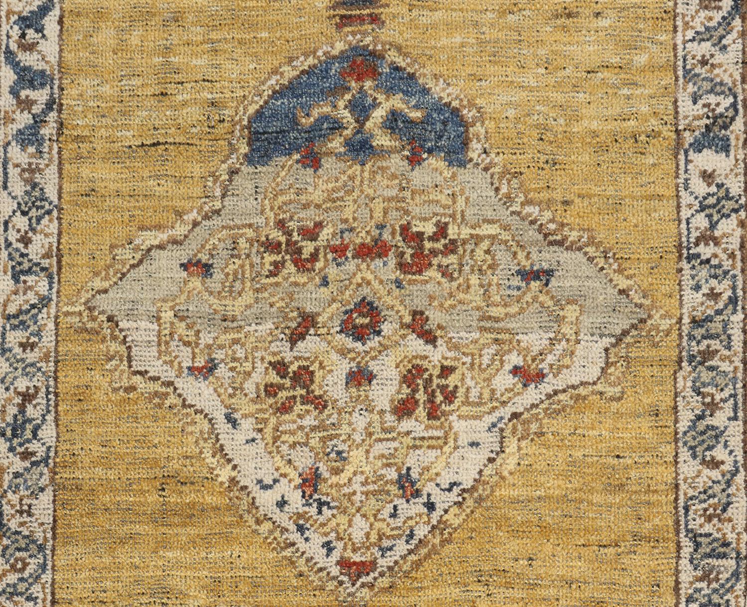 Contemporary Rug & Kilim’s Classic Style Rug in Gold Medallion Style with Red Floral Patterns For Sale