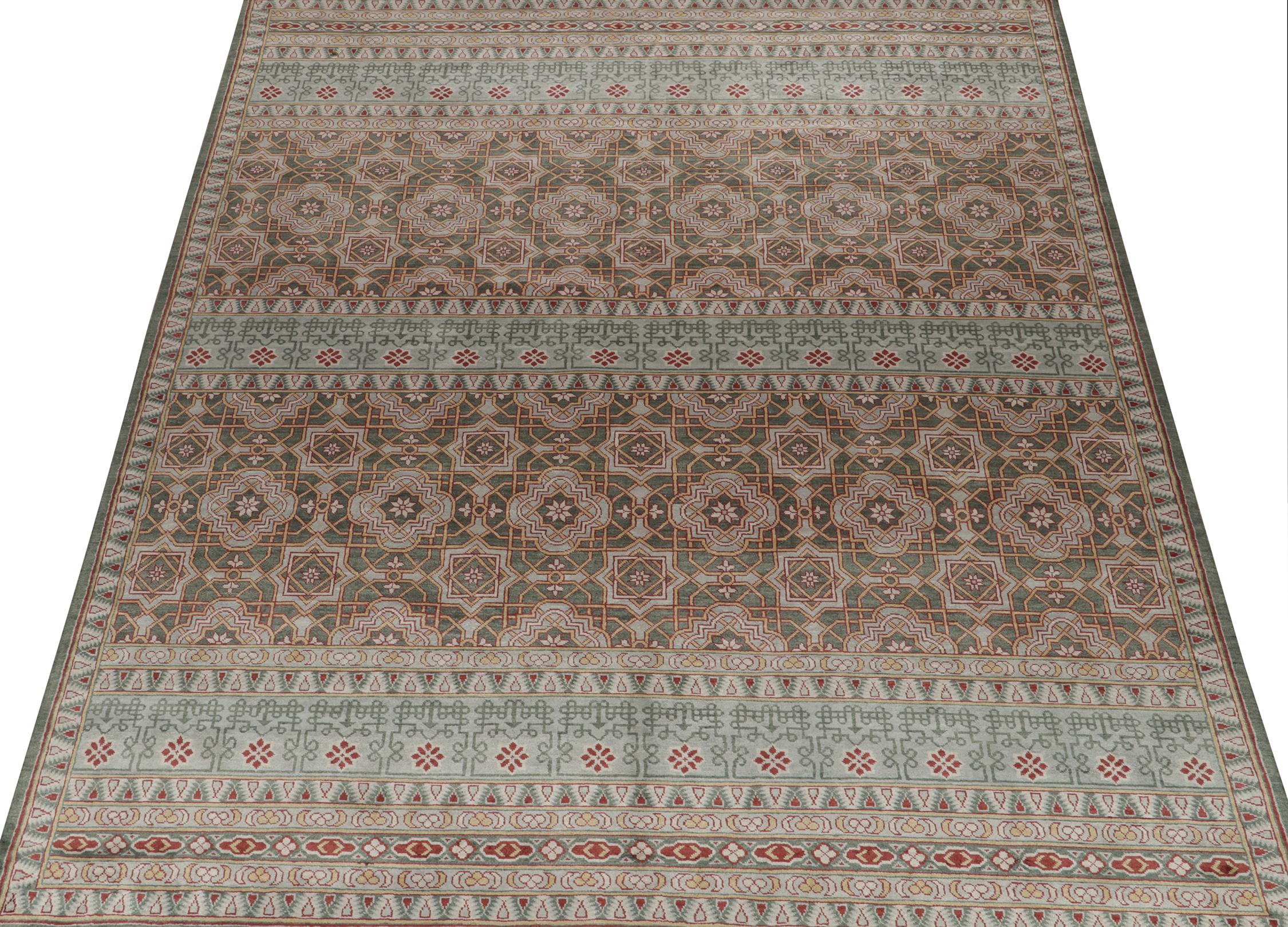 Indian Rug & Kilim’s Classic Style Rug in Gold, Red and Blue Geometric Pattern For Sale