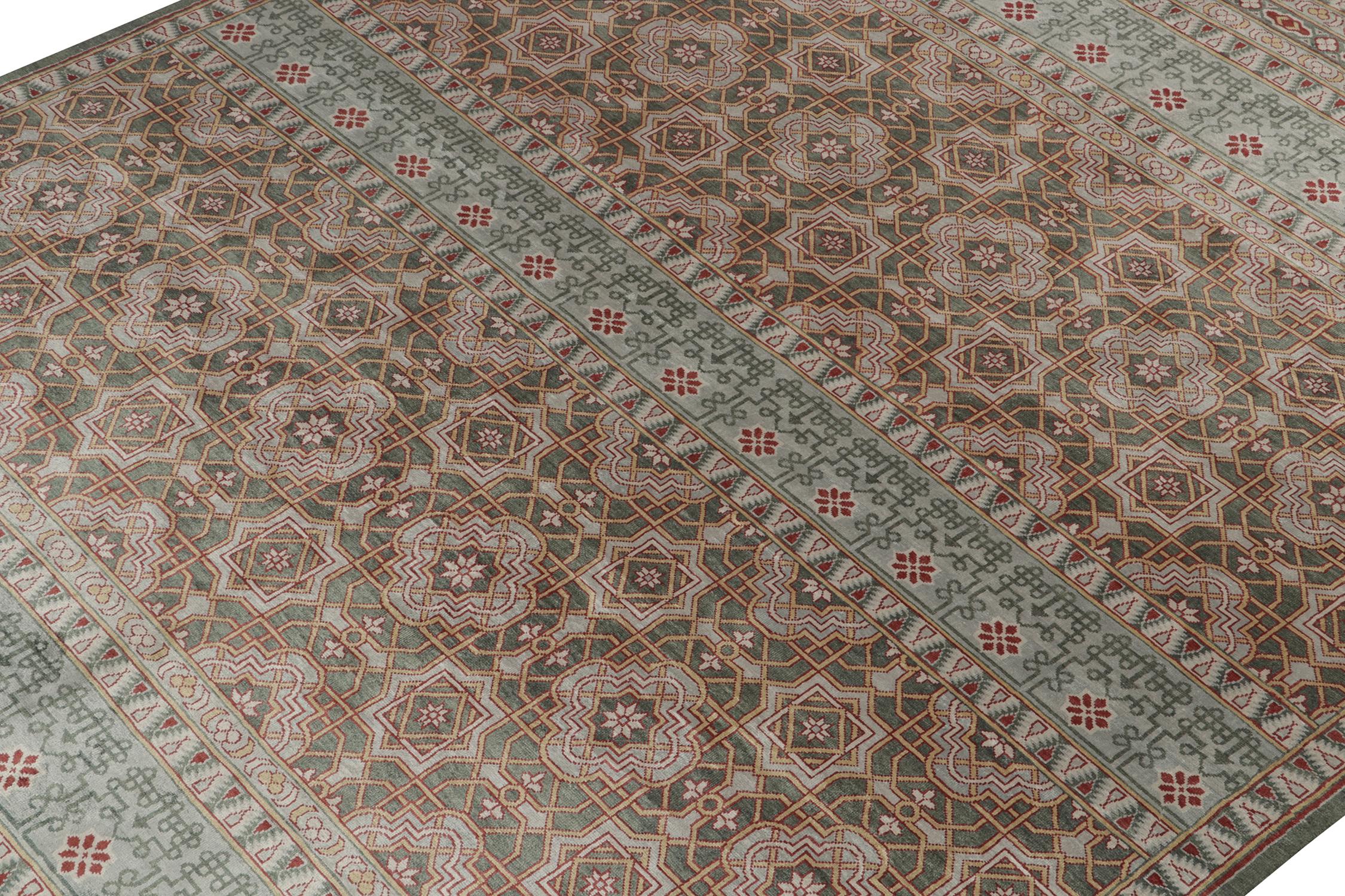 Rug & Kilim's Classic Style Teppich in Gold, Rot und Blau Geometrisch gemustert (Handgeknüpft) im Angebot