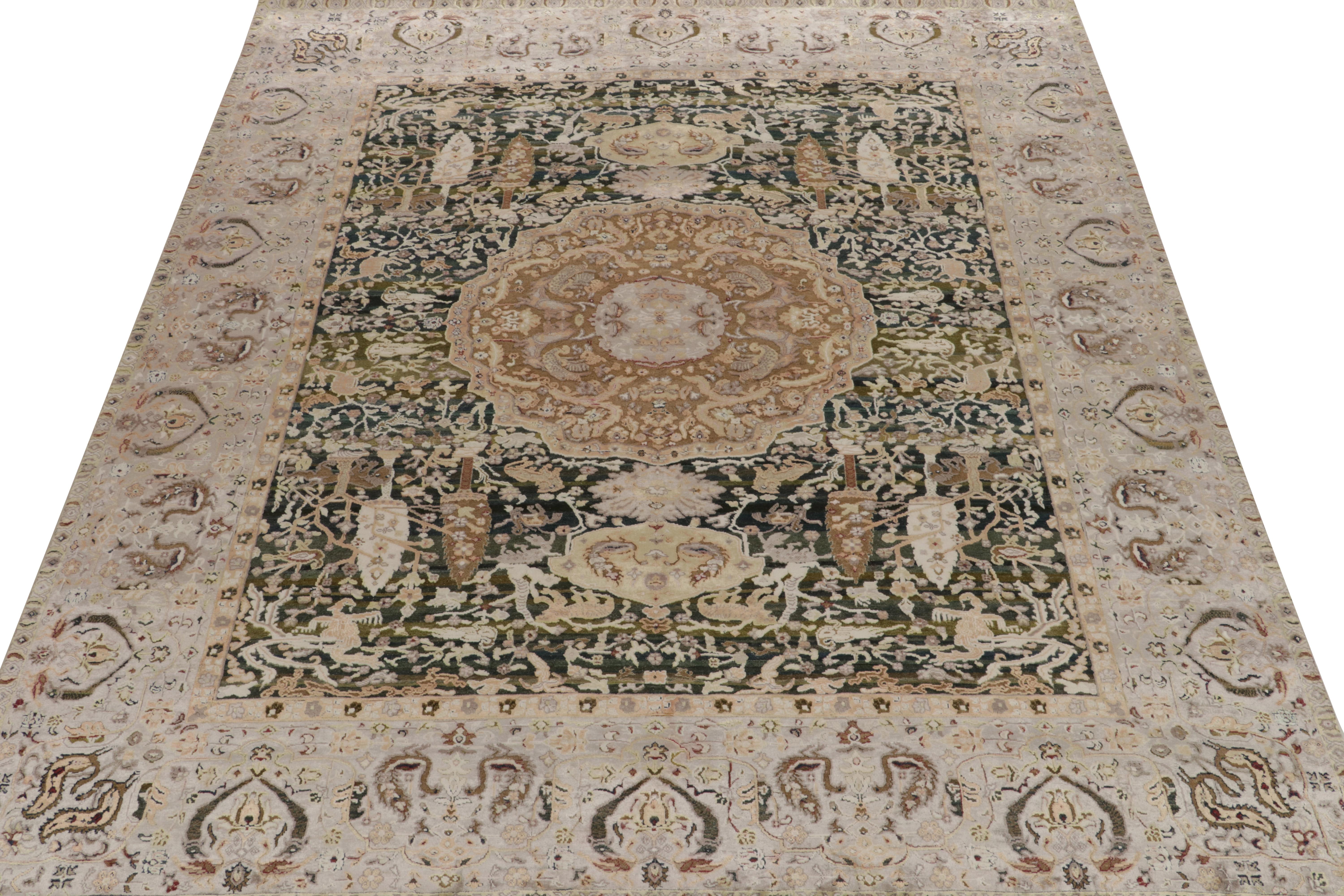 Indian Rug & Kilim’s Classic Style Rug in Gray and Beige-Brown Floral Pattern For Sale