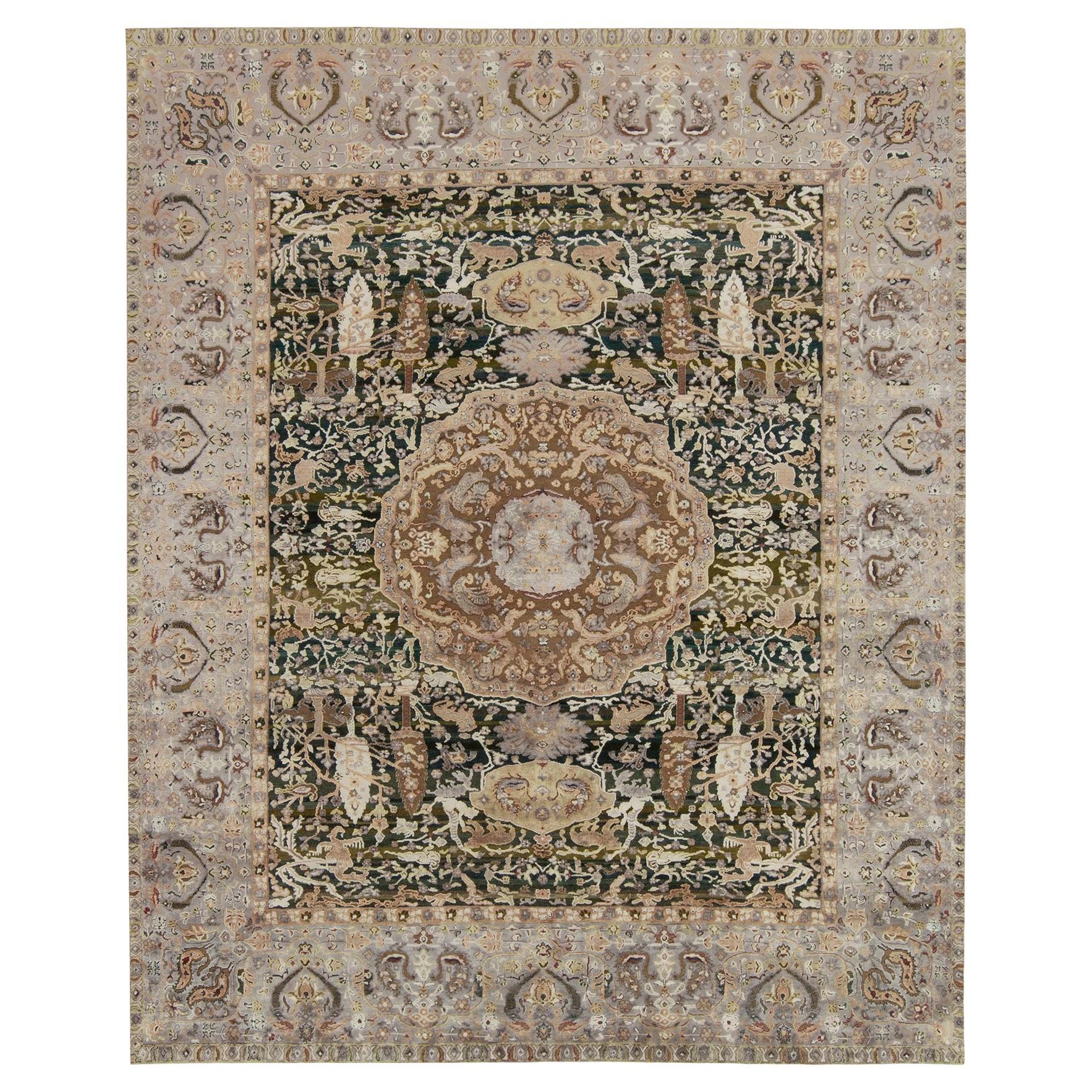 Rug & Kilim’s Classic Style Rug in Gray and Beige-Brown Floral Pattern For Sale