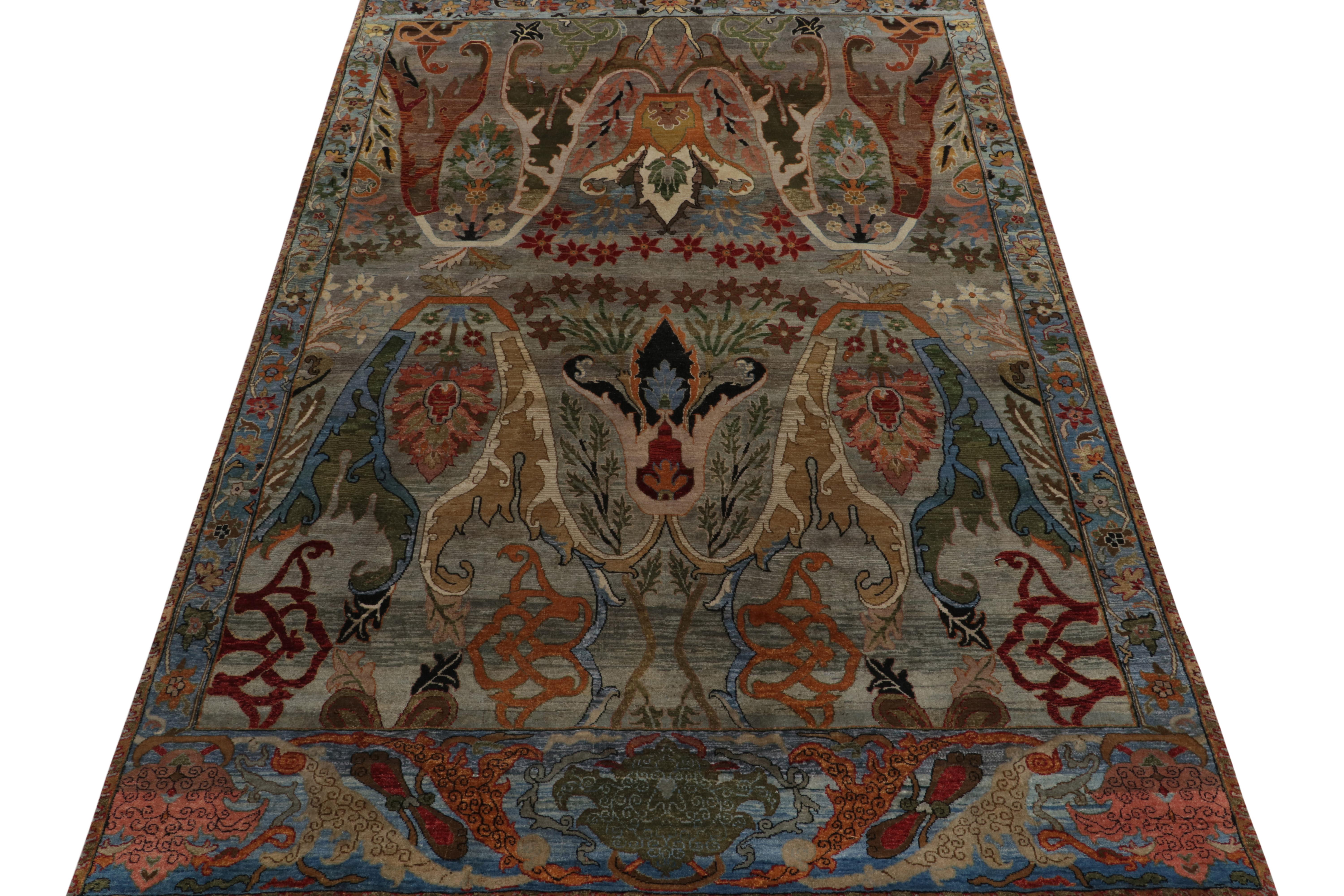 Other Rug & Kilim’s Classic Style Rug in Grey, Green & Blue with Polychrome Florals For Sale