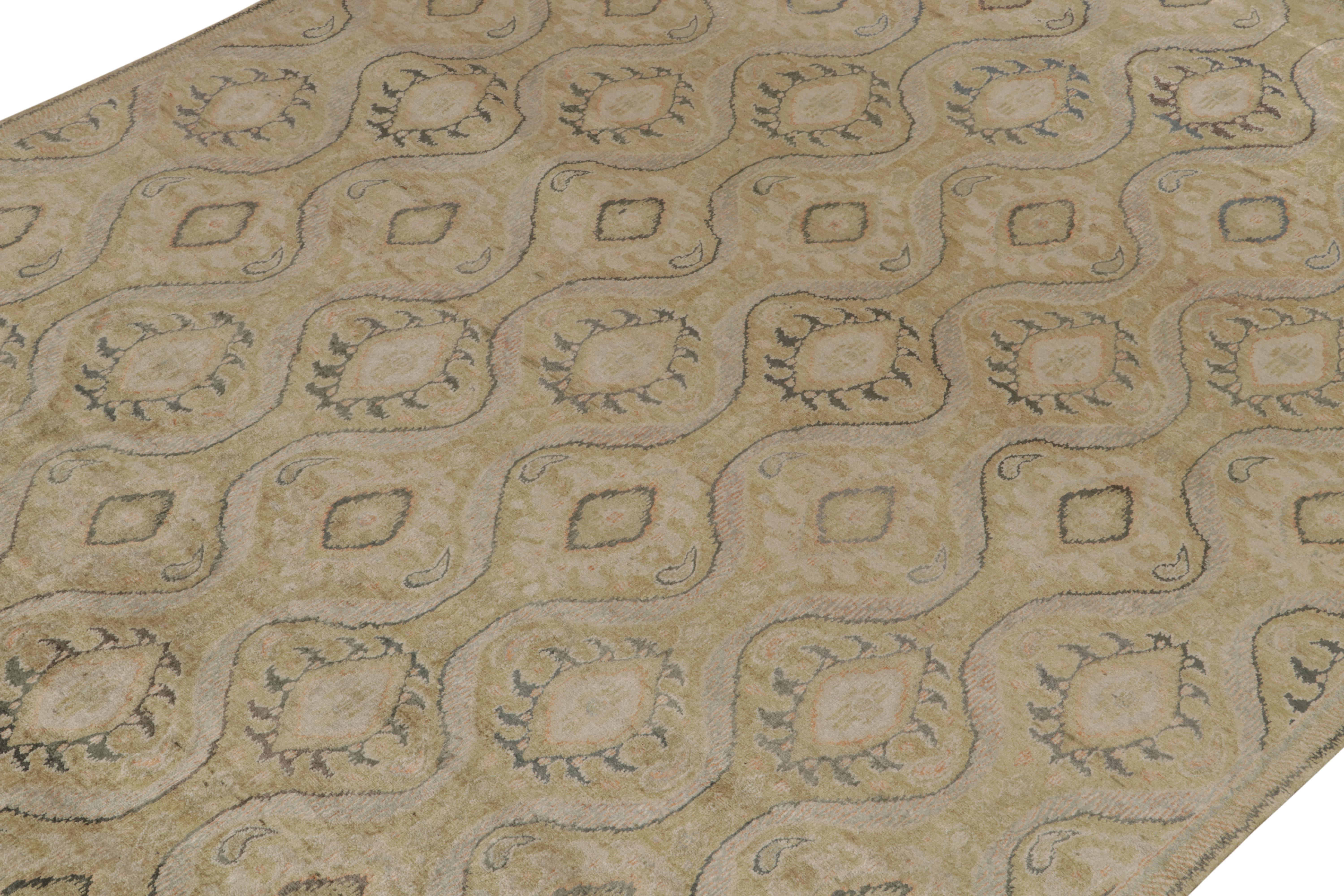 Hand-Knotted Rug & Kilim’s Classic Style rug in Green and Beige-Brown Ikats Patterns For Sale
