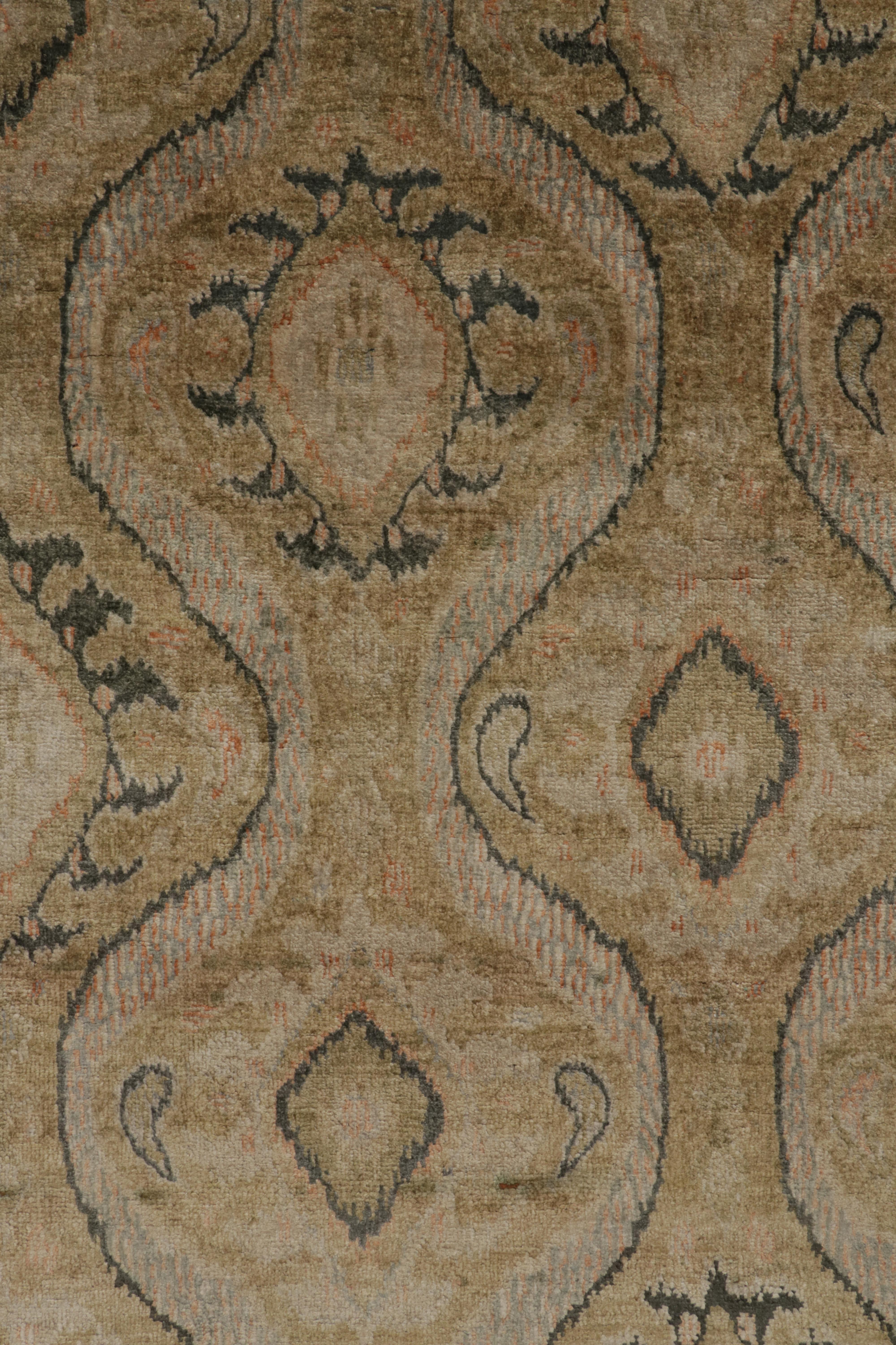 Contemporary Rug & Kilim’s Classic Style rug in Green and Beige-Brown Ikats Patterns For Sale