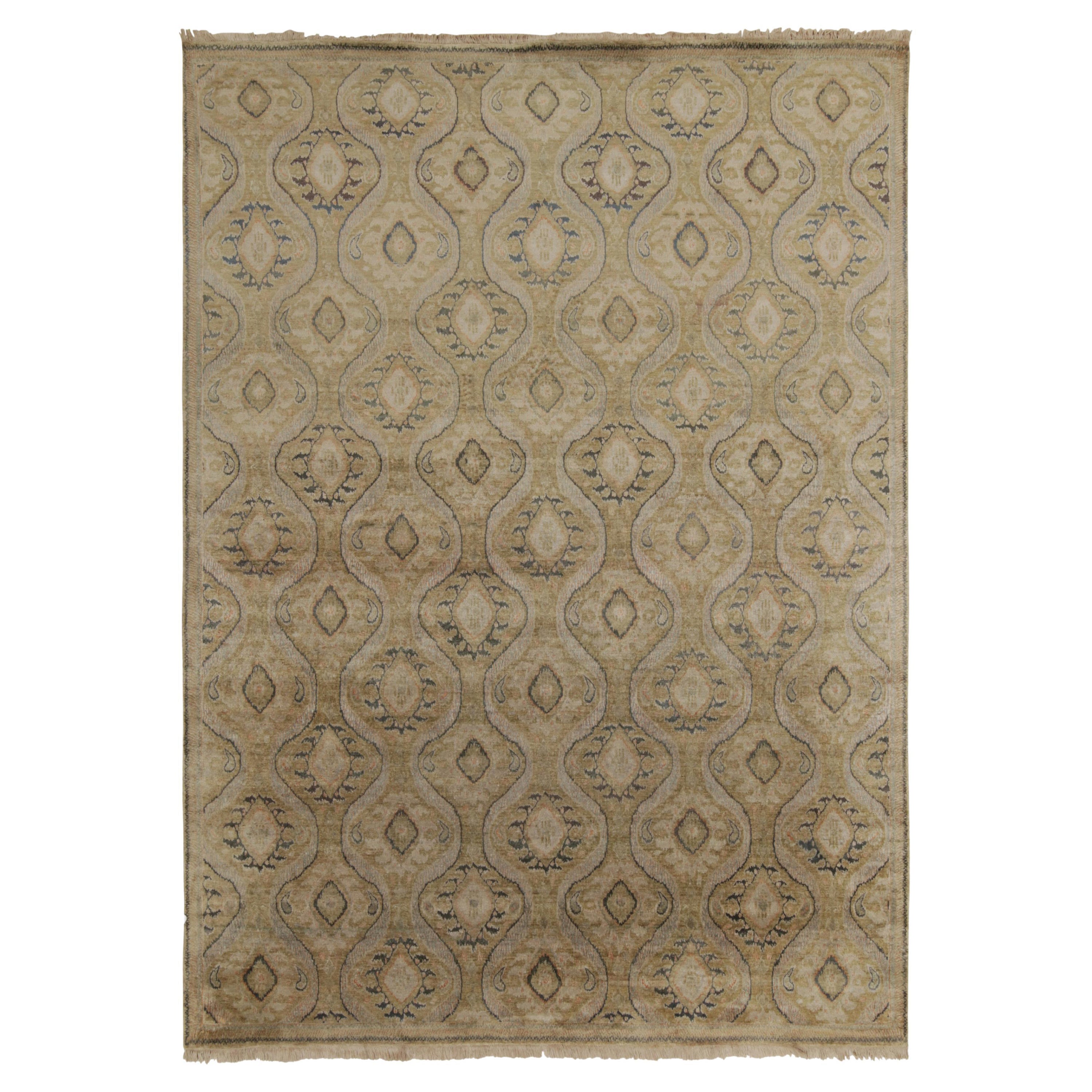 Tapis de style Classic de Rug & Kilim à motifs Ikats vert et beige-brun