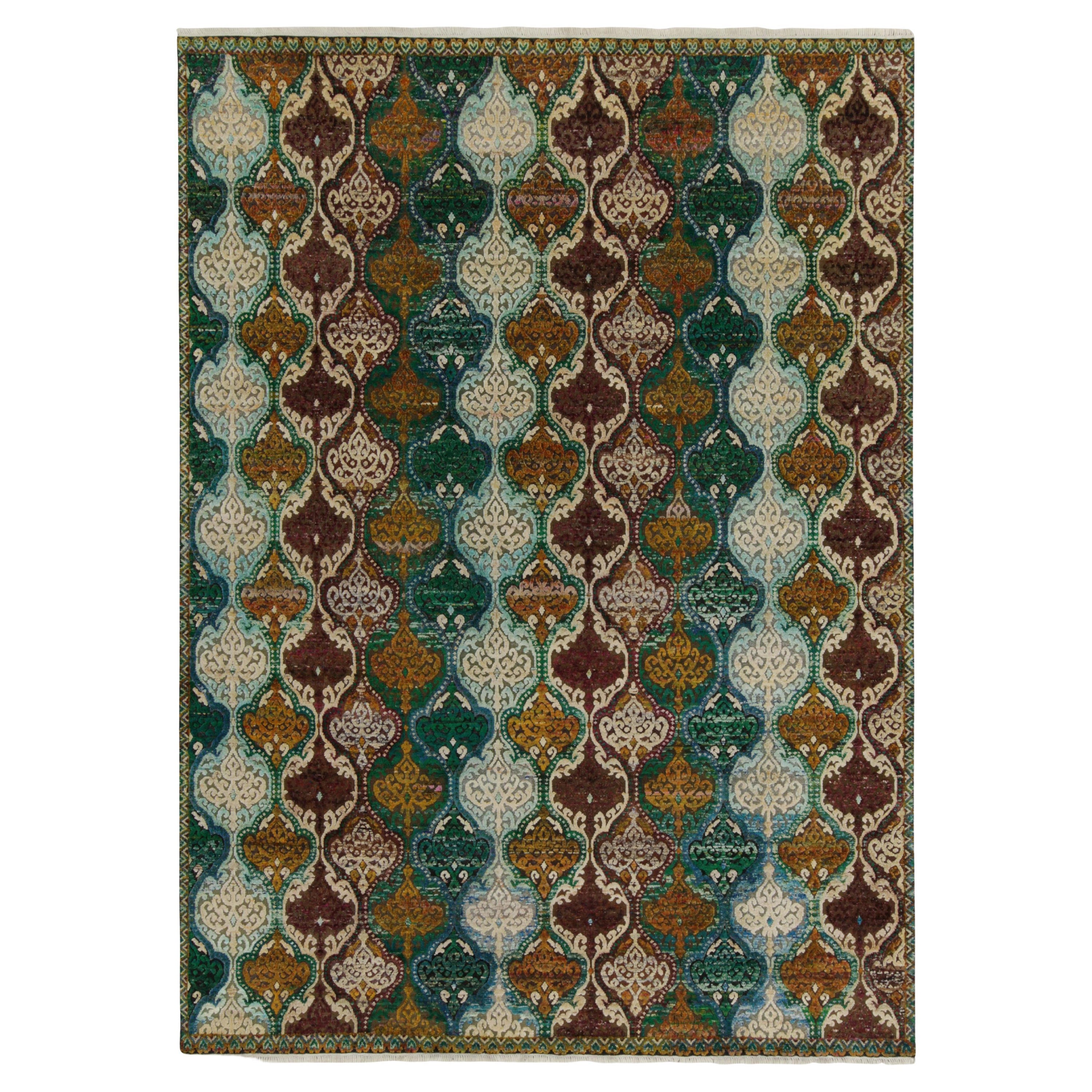 Rug & Kilim's Classic Style Rug in Grün, Gold und Weiß mit Wappenmustern