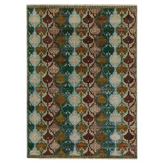 Rug & Kilim’s Classic Style Rug in Green, Gold and White Crest Patterns