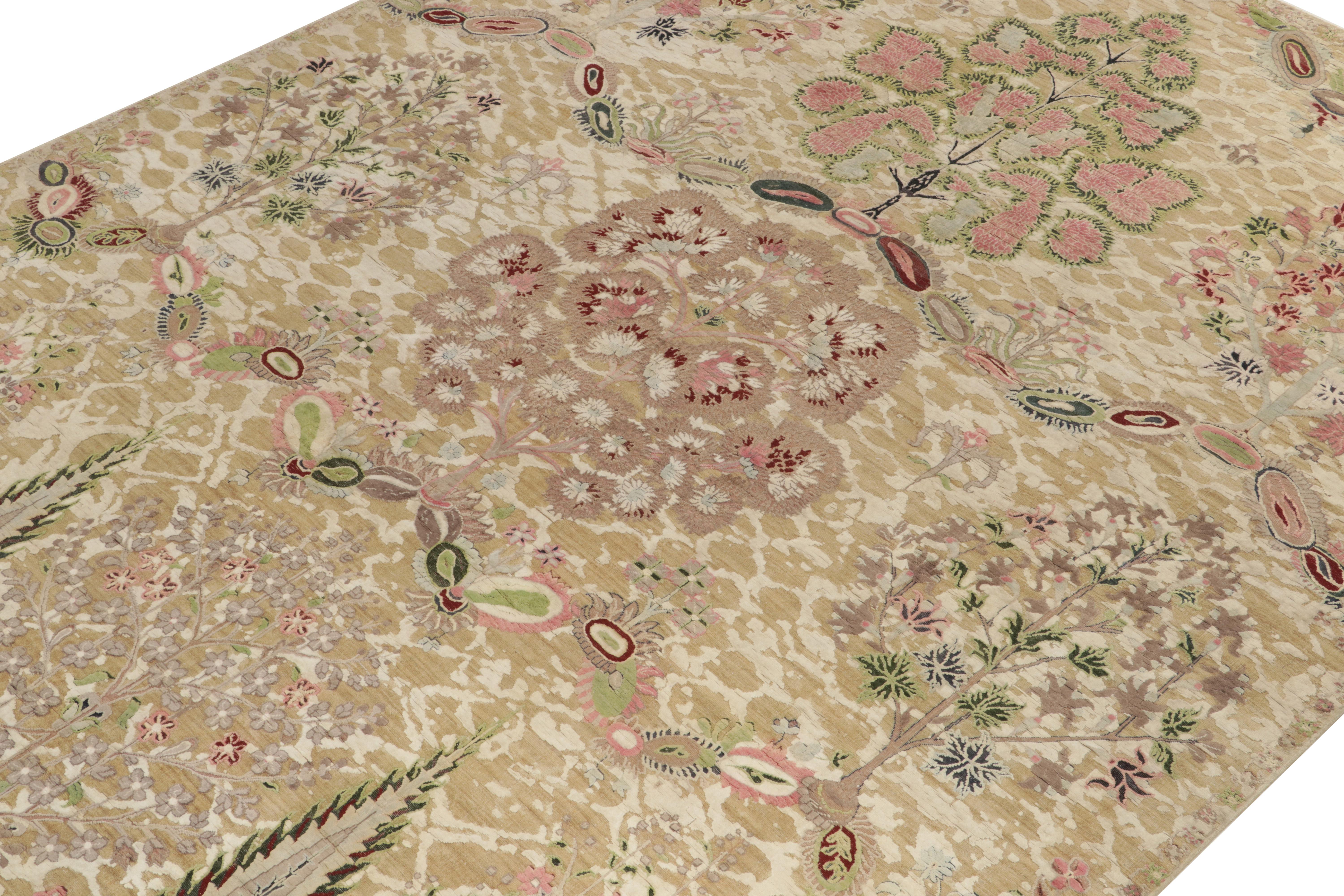 Hand-Knotted Rug & Kilim’s Classic Style Rug in Green, Pink and Beige-Brown Floral Pattern For Sale