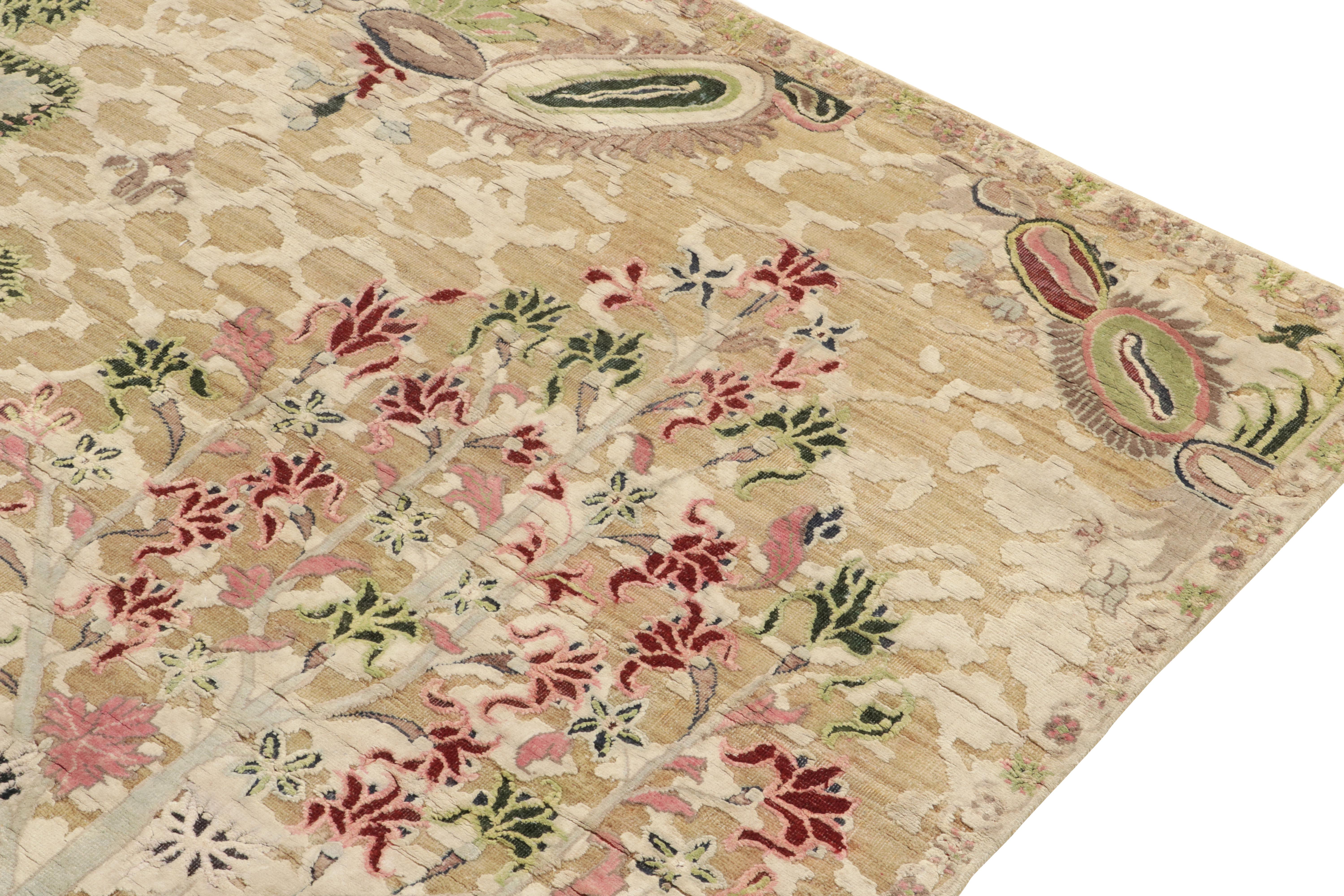 Contemporary Rug & Kilim’s Classic Style Rug in Green, Pink and Beige-Brown Floral Pattern For Sale