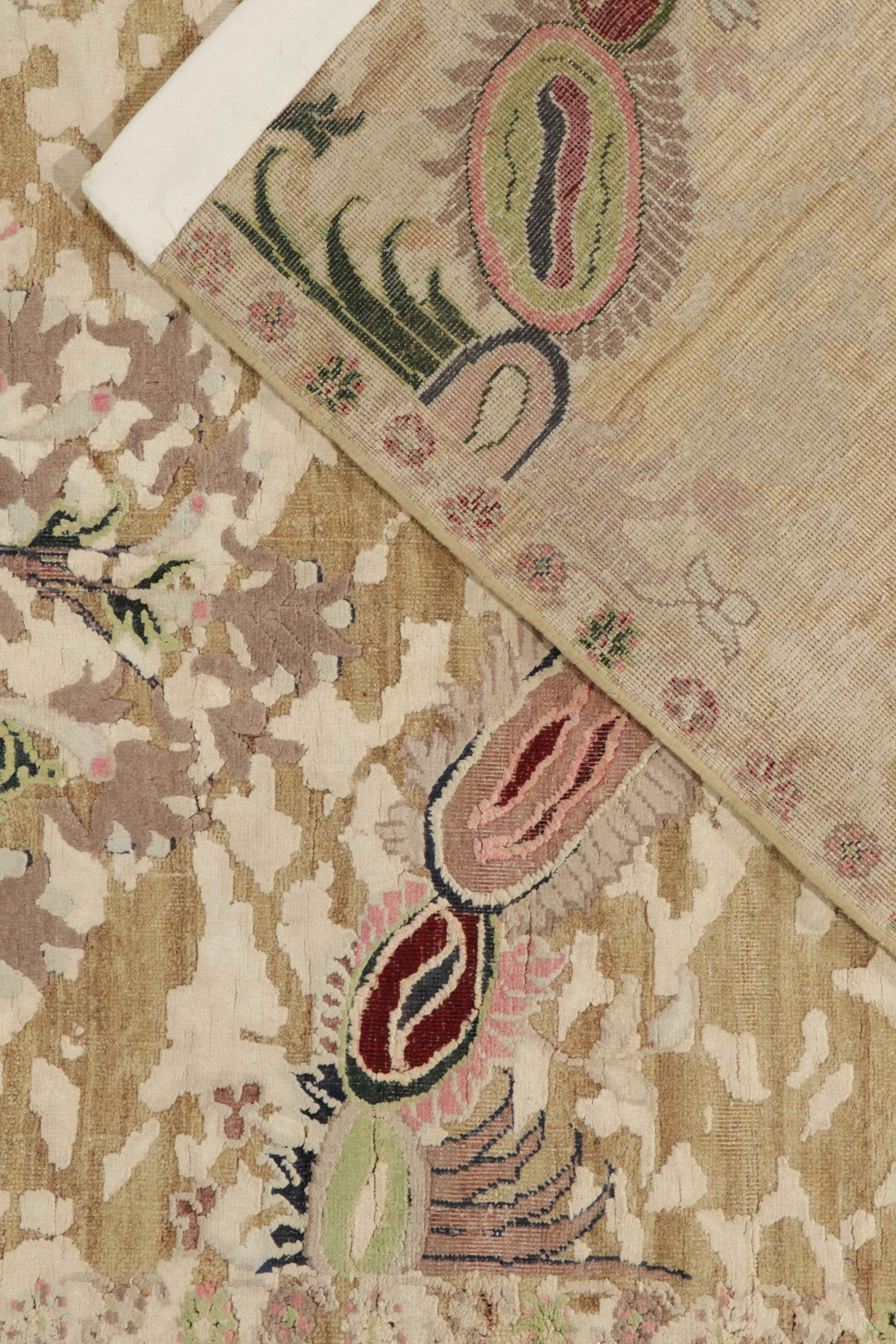 Rug & Kilim’s Classic Style Rug in Green, Pink and Beige-Brown Floral Pattern For Sale 1