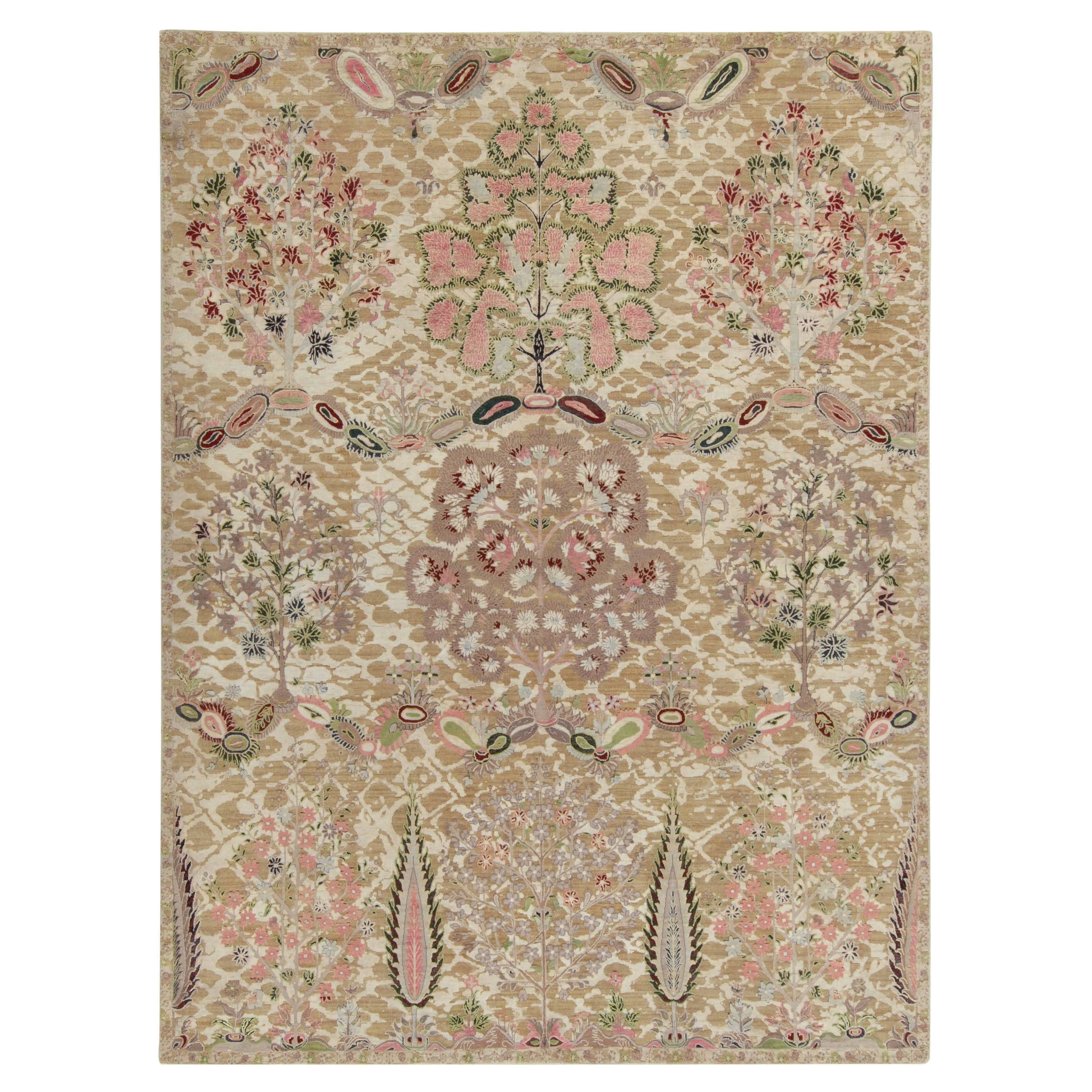 Tappeto Rug & Kilim in stile classico con motivo floreale verde, rosa e beige-marrone