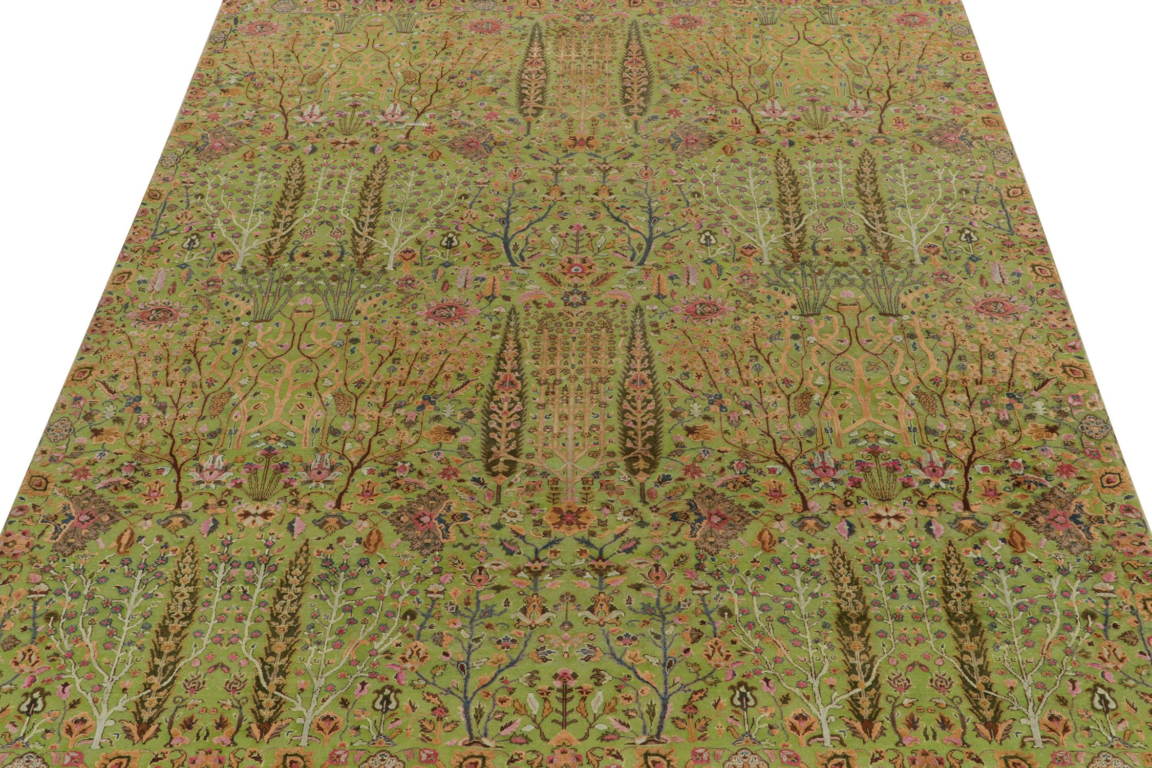 Indian Rug & Kilim’s Classic Style Rug in Green, Pink, Brown Floral Pattern For Sale