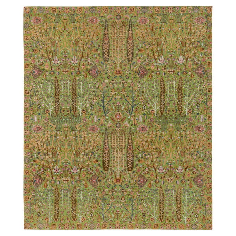 Rug and Kilim’s Classic Style Rug in Green, Pink, Brown Floral Pattern For Sale at 1stDibs