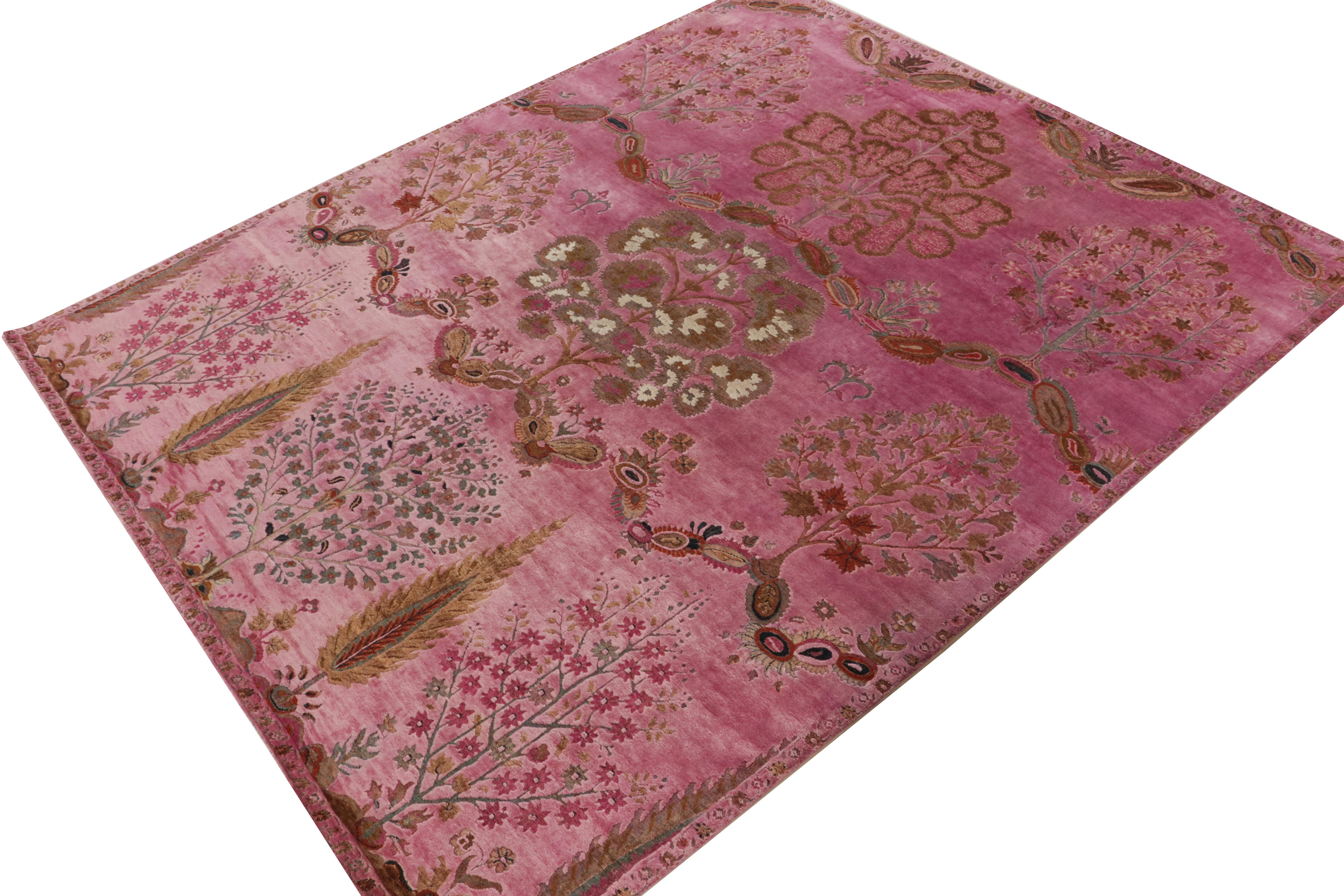 Indian Rug & Kilim’s Classic Style Rug in Pink & Beige-Brown Floral Pattern For Sale