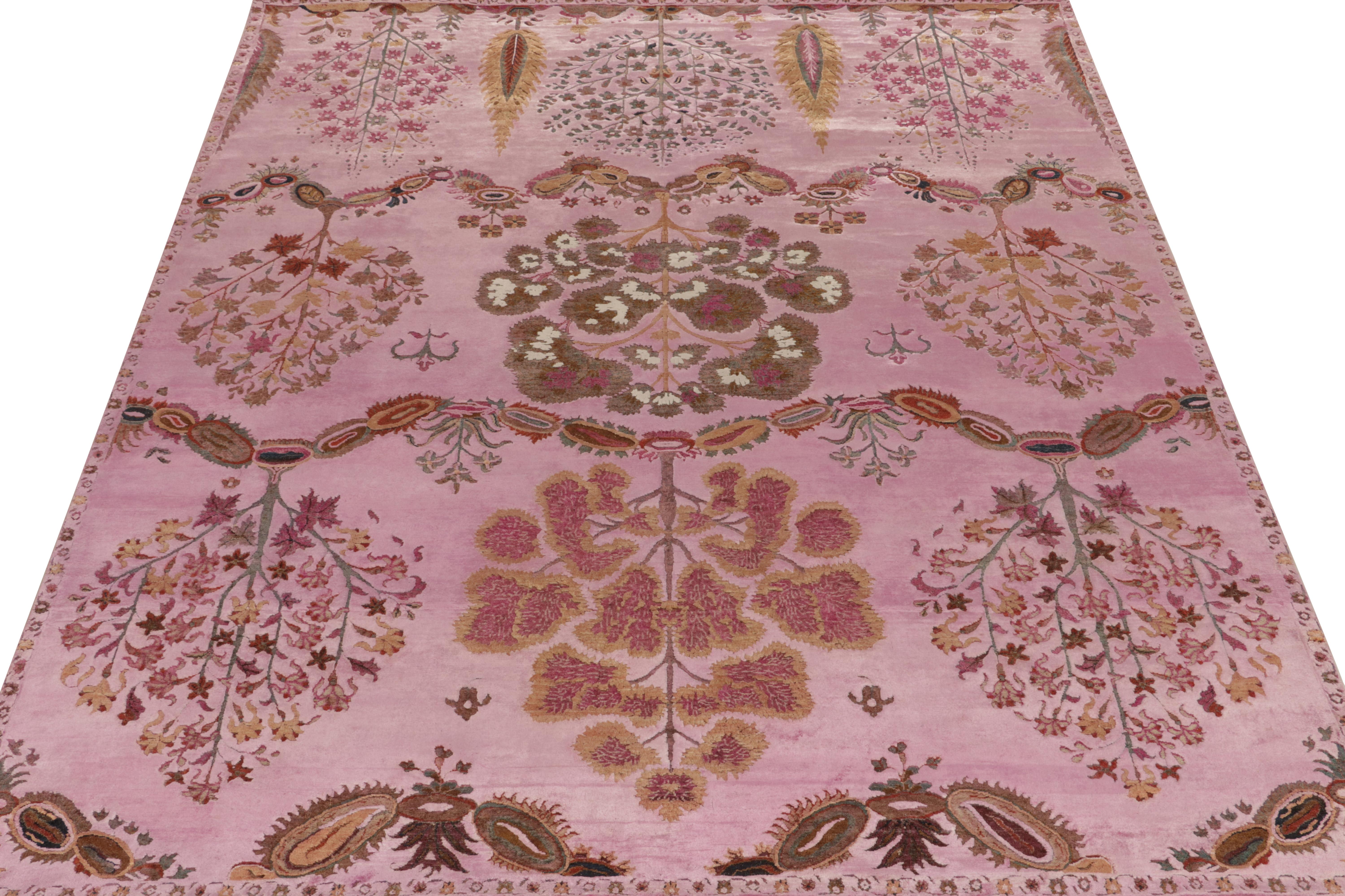 Hand-Knotted Rug & Kilim’s Classic Style Rug in Pink & Beige-Brown Floral Pattern For Sale