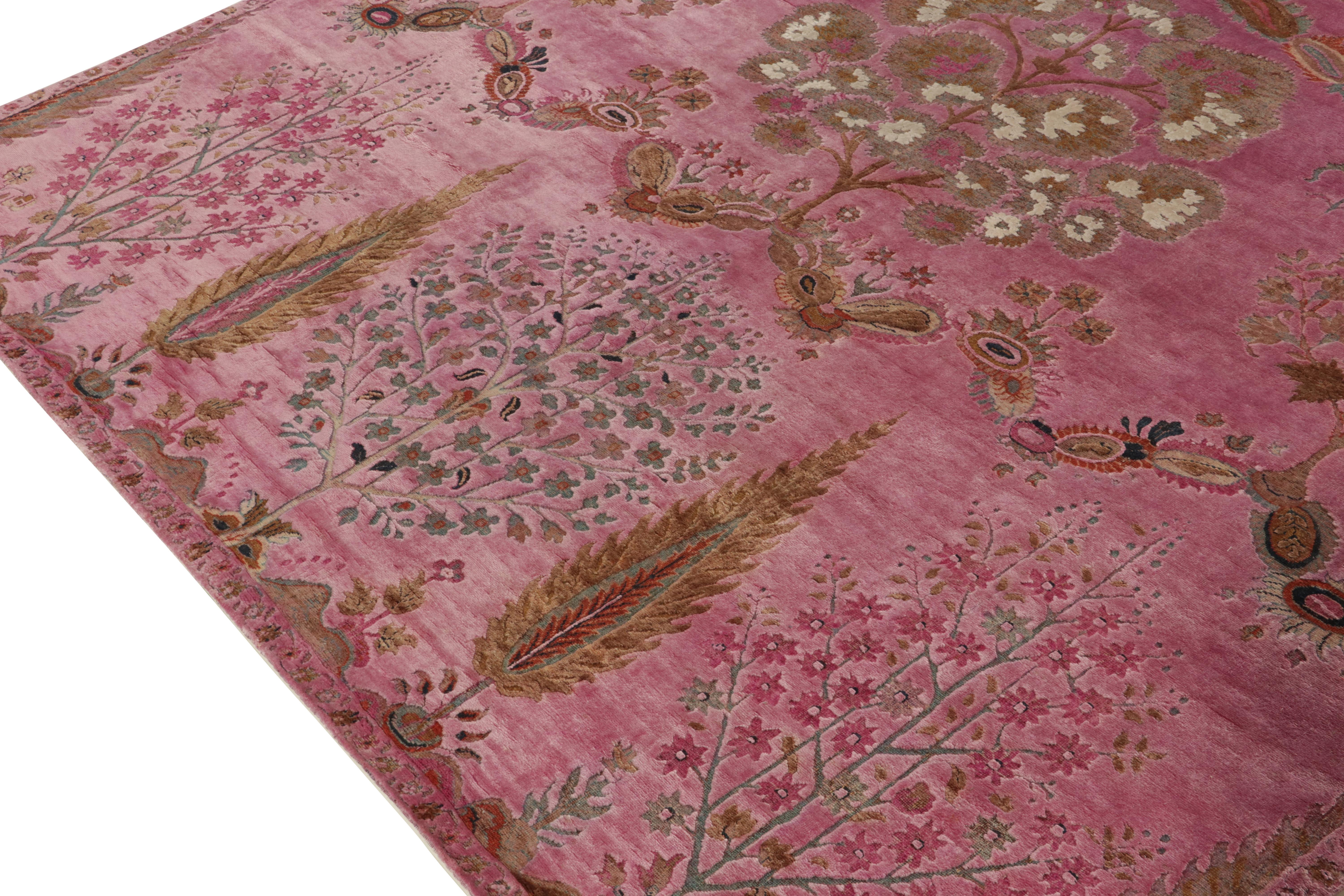 Contemporary Rug & Kilim’s Classic Style Rug in Pink & Beige-Brown Floral Pattern For Sale