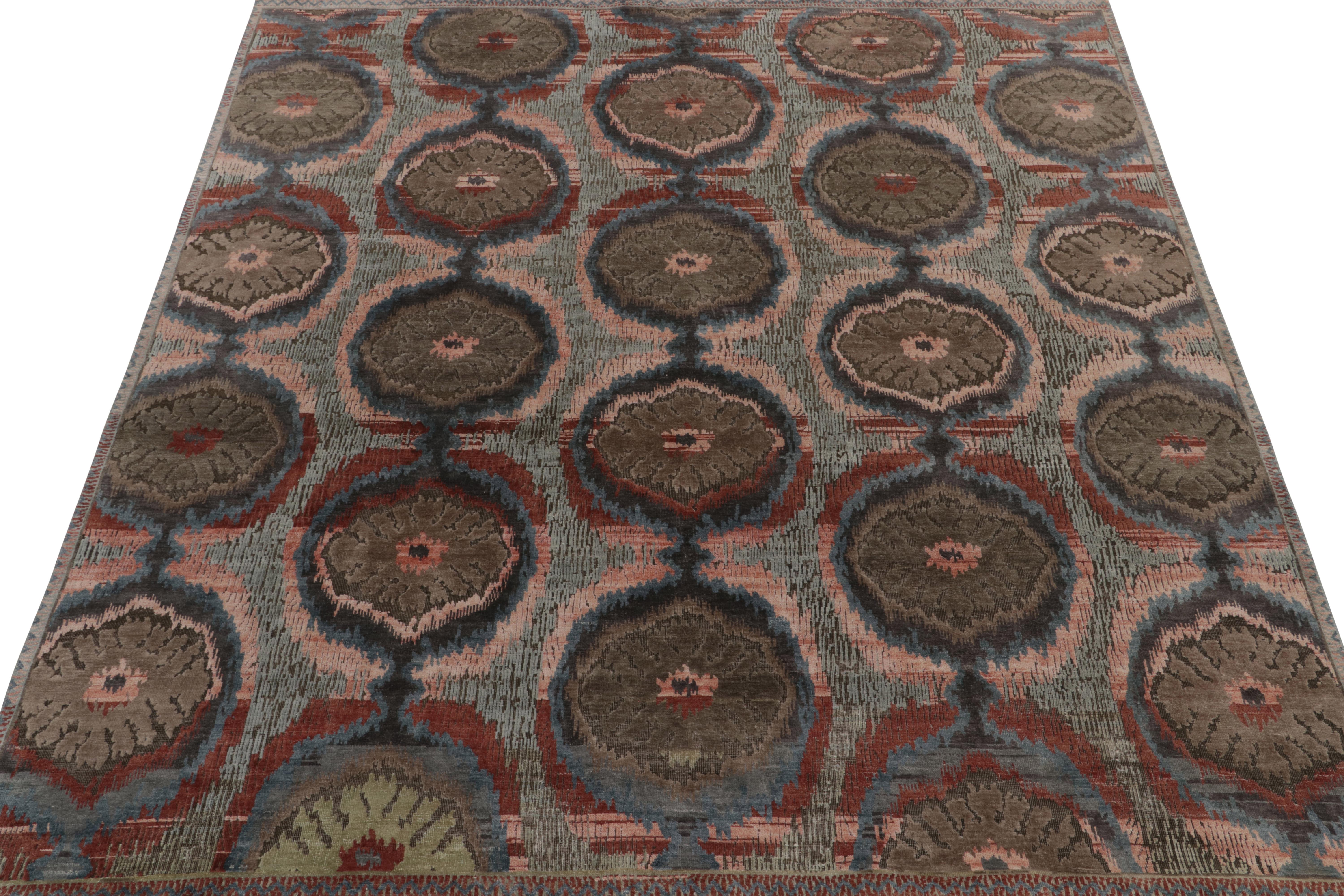 Indian Rug & Kilim’s Classic-Style Rug in Pink, Blue and Beige-Brown Ikats Patterns For Sale