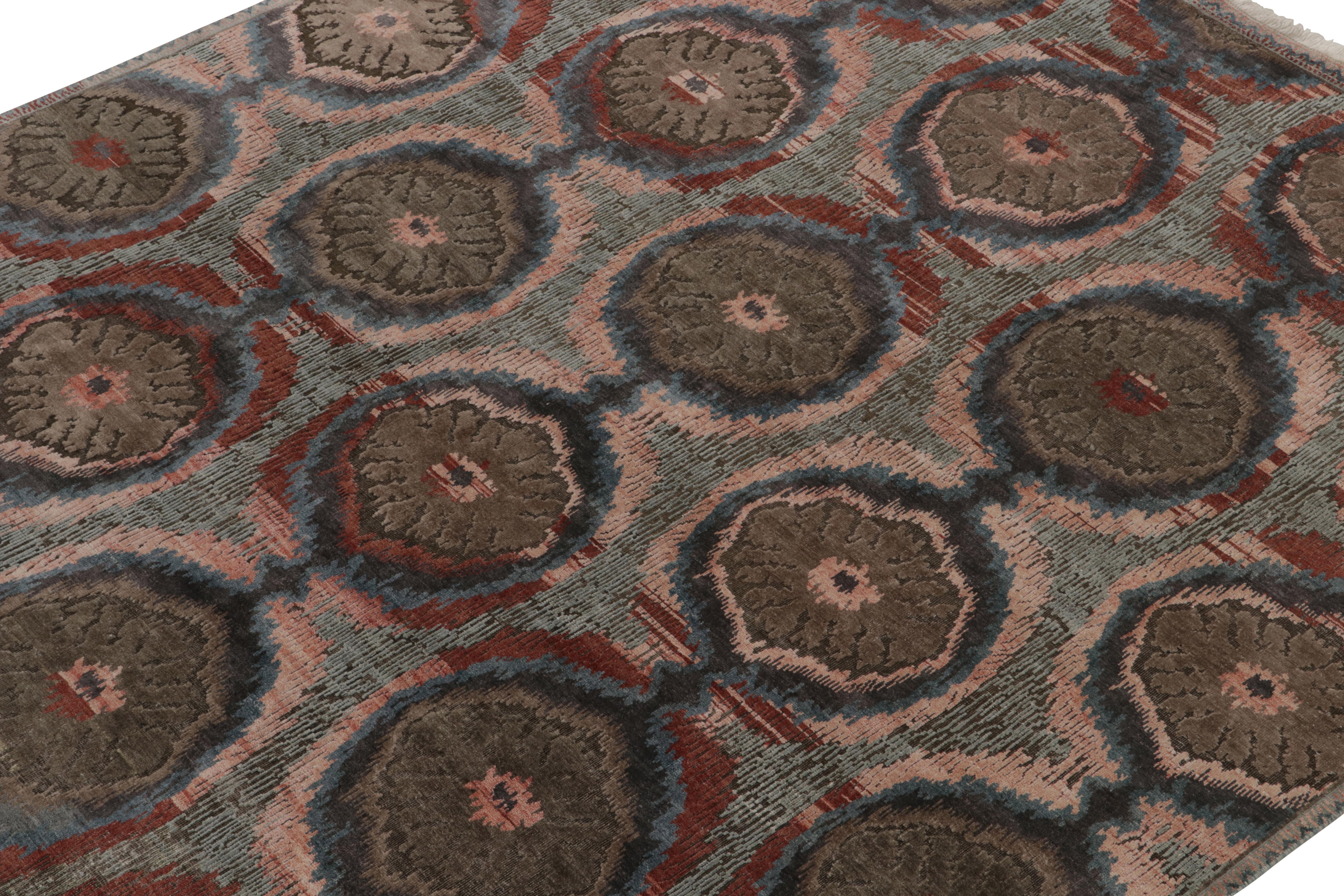 Hand-Knotted Rug & Kilim’s Classic-Style Rug in Pink, Blue and Beige-Brown Ikats Patterns For Sale