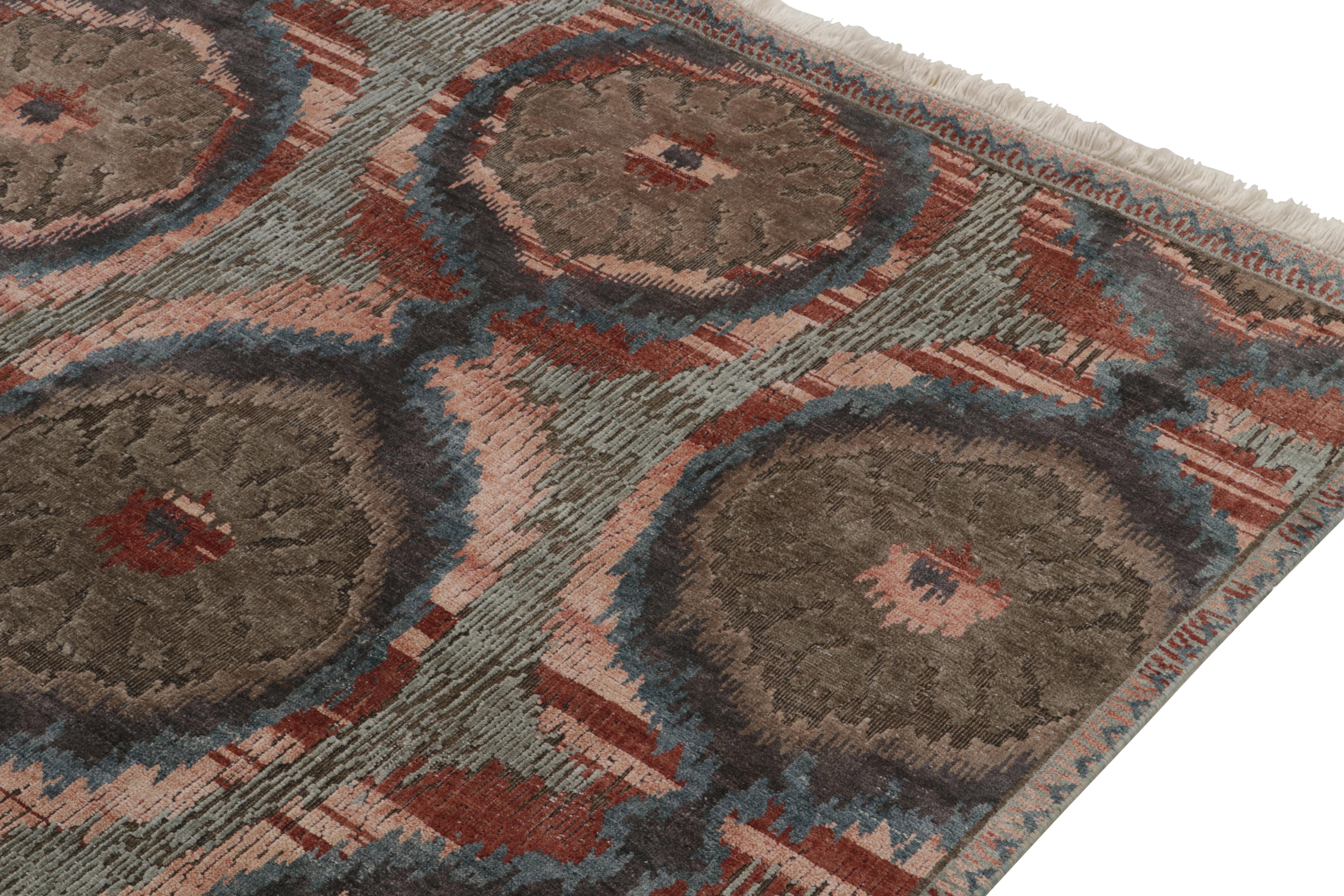 Rug & Kilim’s Classic-Style Rug in Pink, Blue and Beige-Brown Ikats Patterns In New Condition For Sale In Long Island City, NY