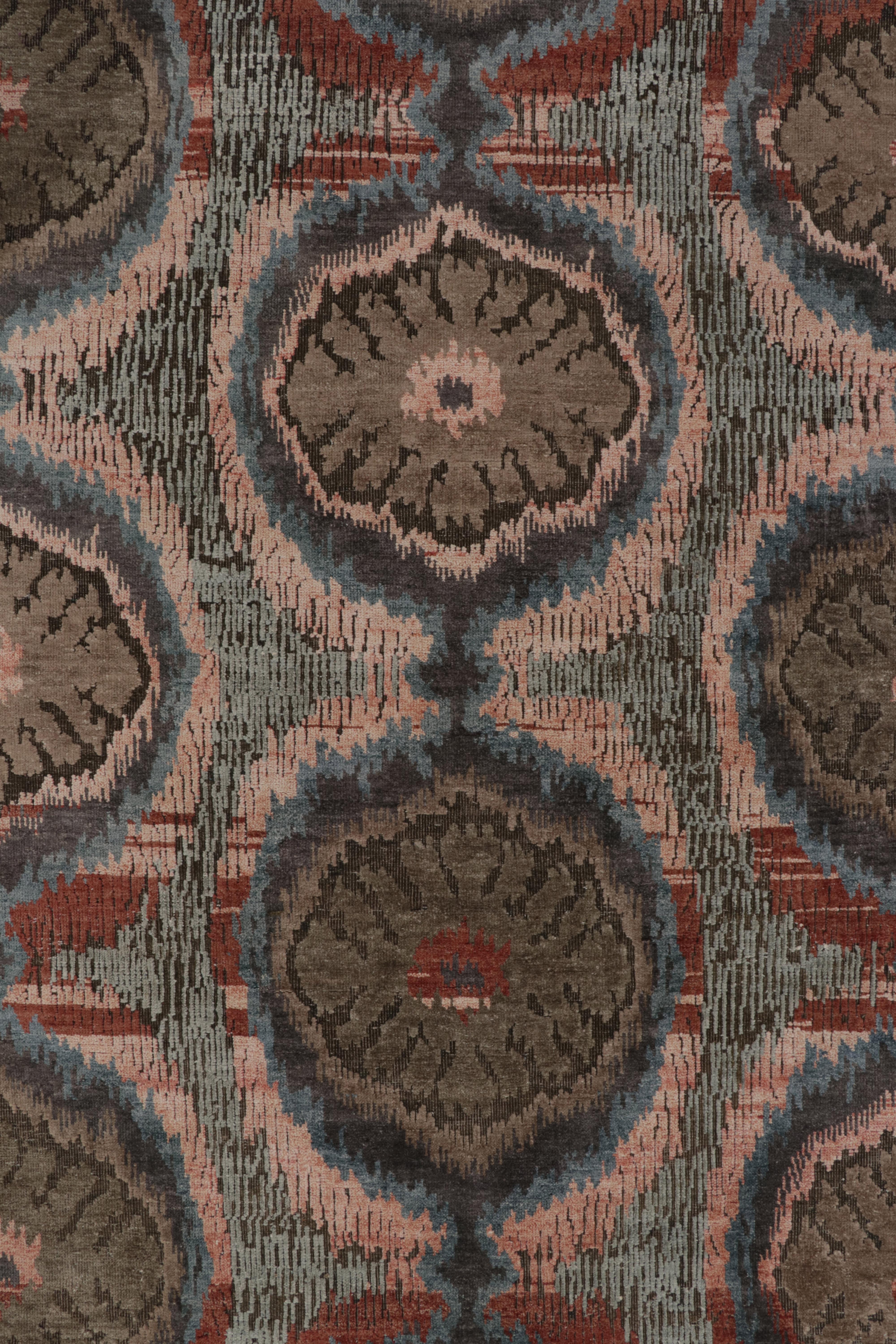 Contemporary Rug & Kilim’s Classic-Style Rug in Pink, Blue and Beige-Brown Ikats Patterns For Sale