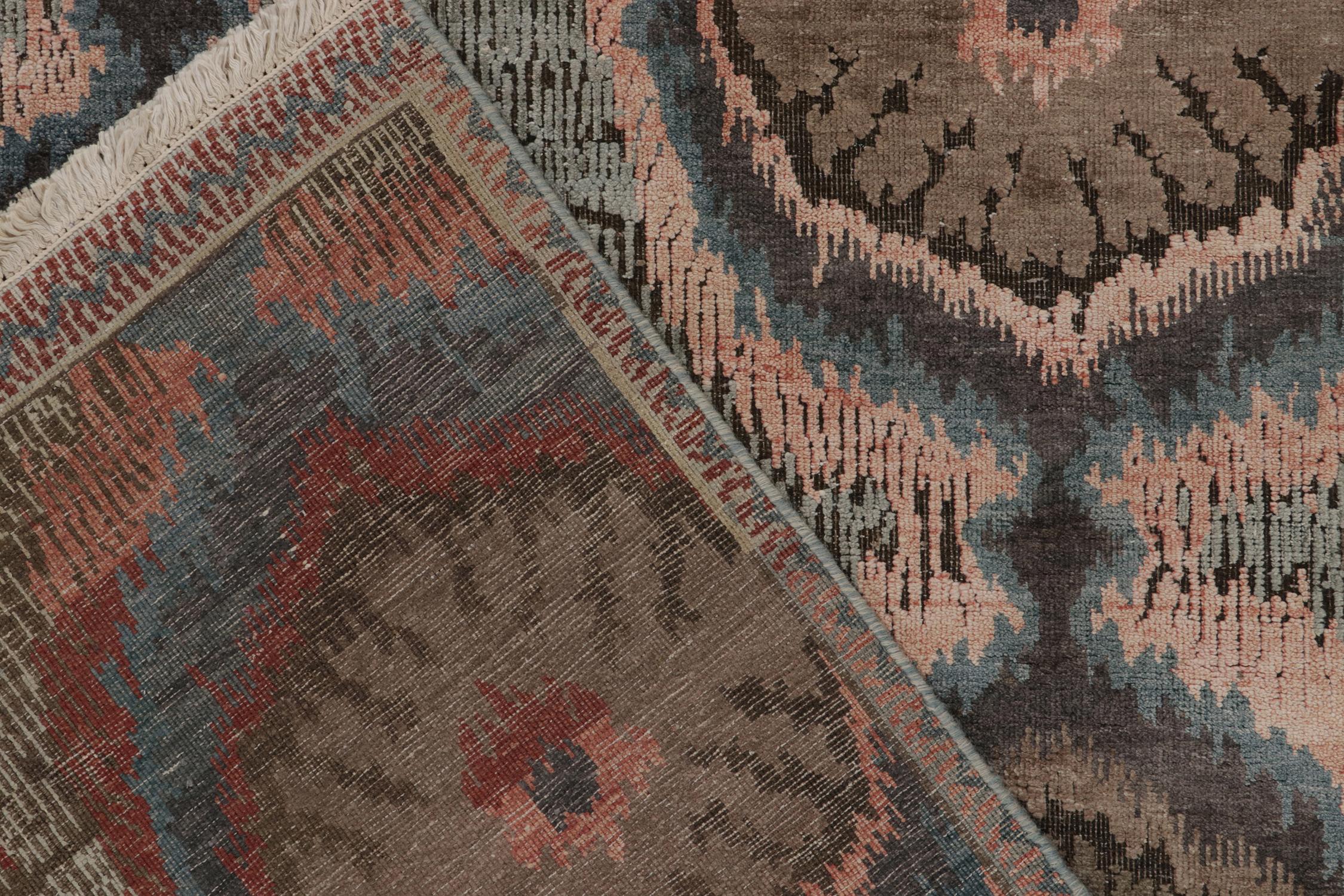 Wool Rug & Kilim’s Classic-Style Rug in Pink, Blue and Beige-Brown Ikats Patterns For Sale