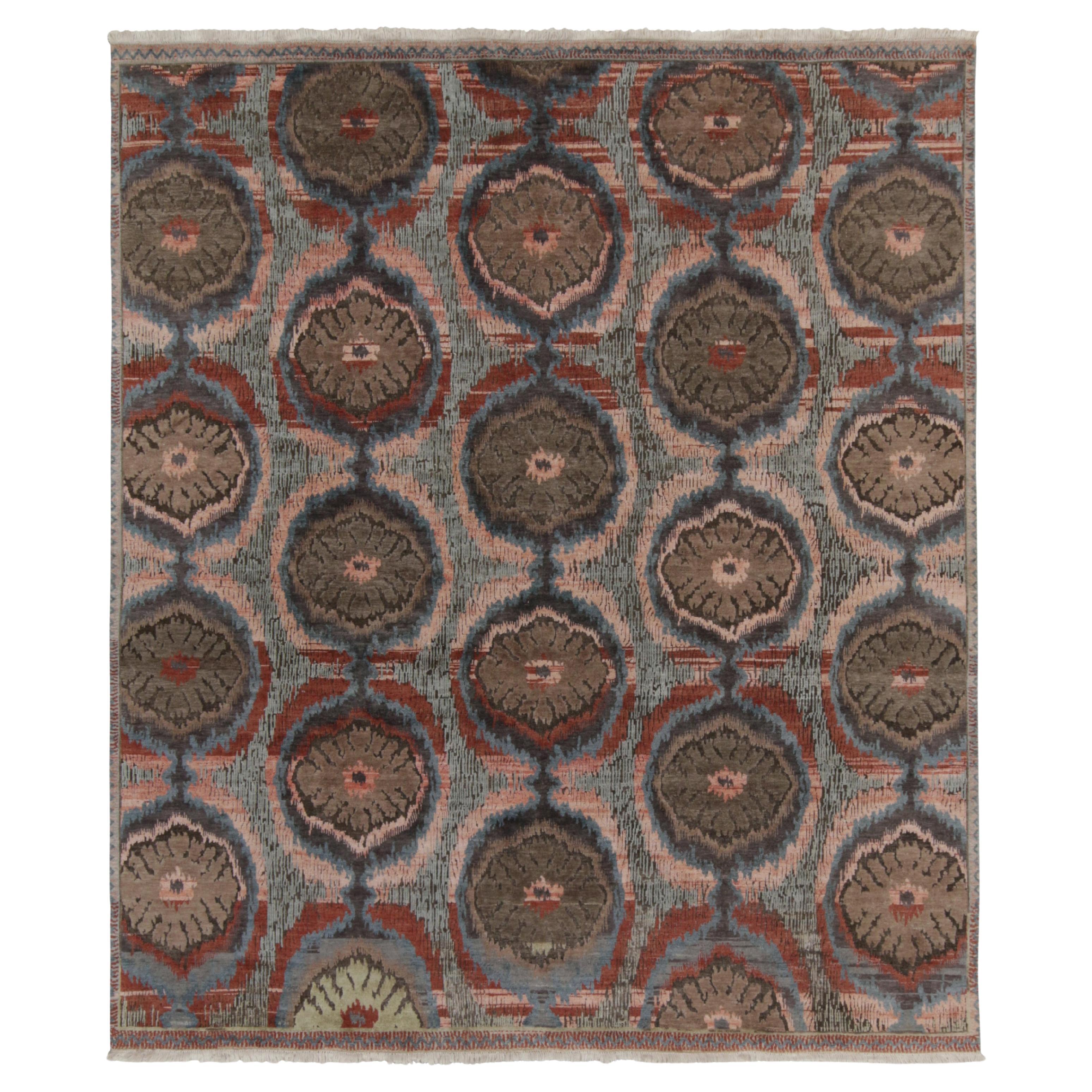 Rug & Kilim’s Classic-Style Rug in Pink, Blue and Beige-Brown Ikats Patterns For Sale