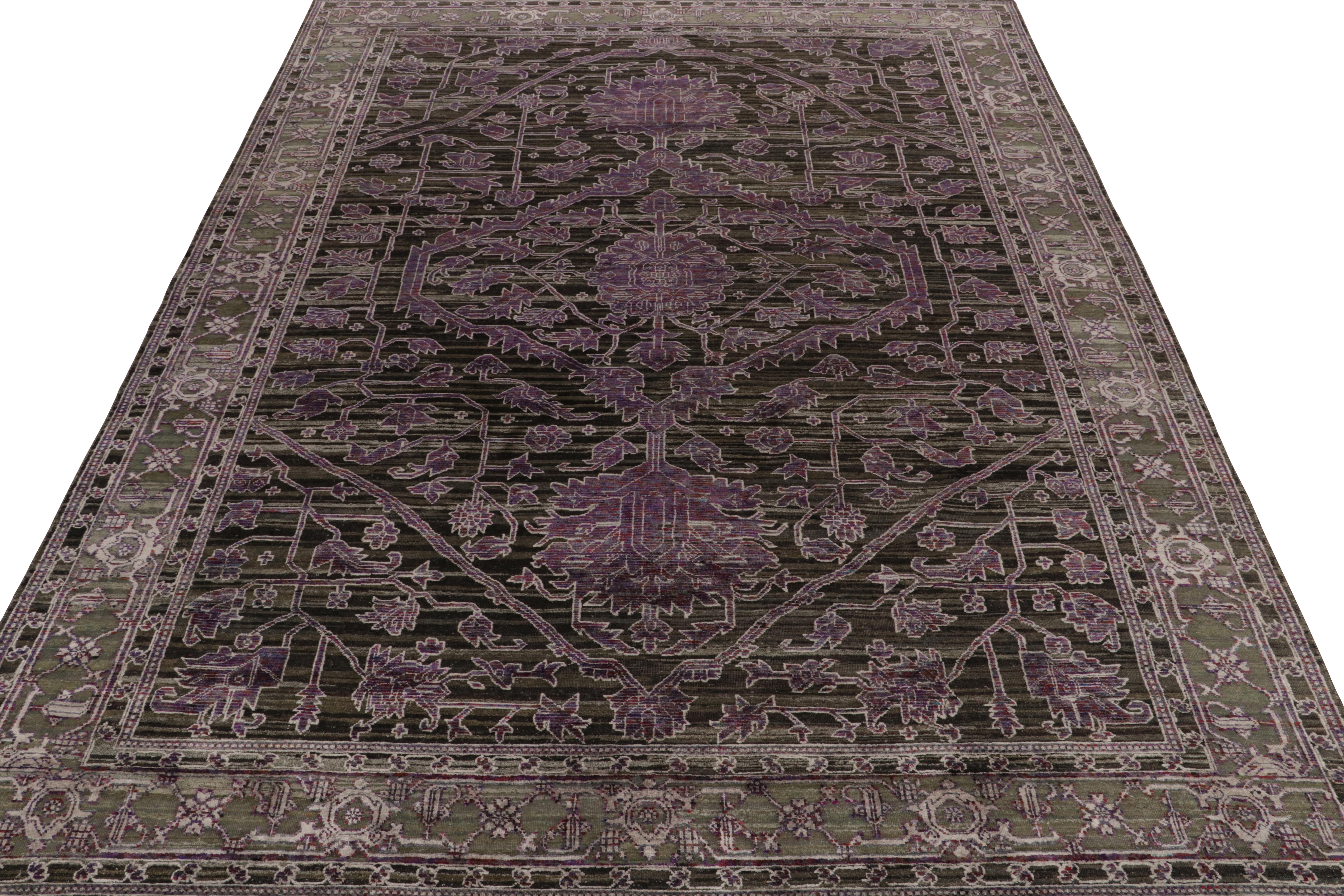 Indian Rug & Kilim’s Classic style rug in Purple Geometric-Floral Patterns For Sale