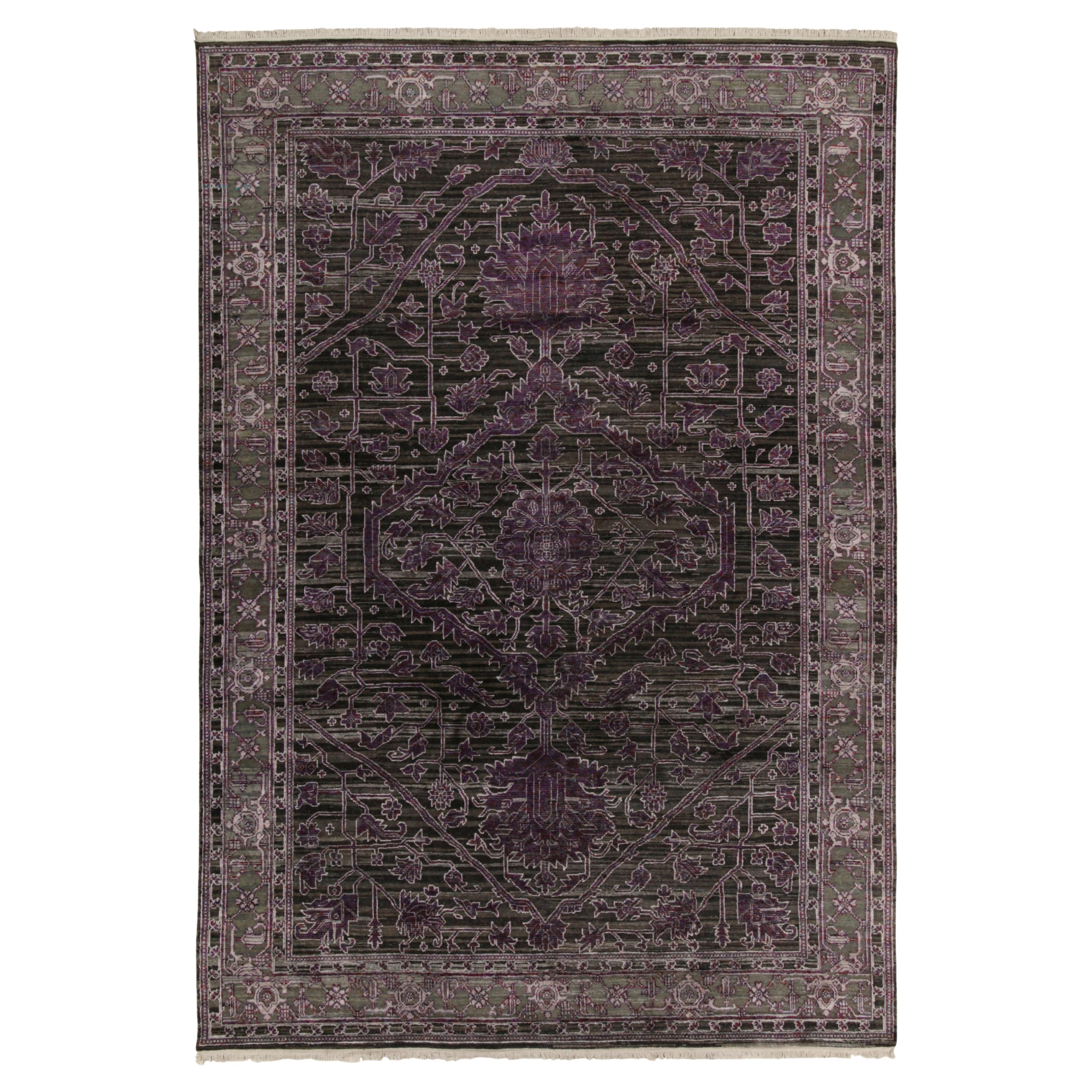 Rug & Kilim’s Classic style rug in Purple Geometric-Floral Patterns For Sale