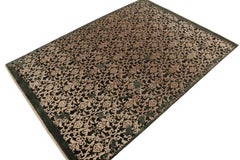 Rug & Kilim’s Classic-Style Rug in Silver Floral Patterns on Black & Green