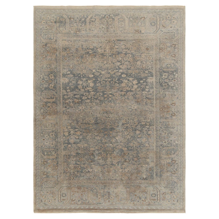 Rug and Kilim’s Classic Style Rug in Silver-Gray, Blue and Beige Floral ...