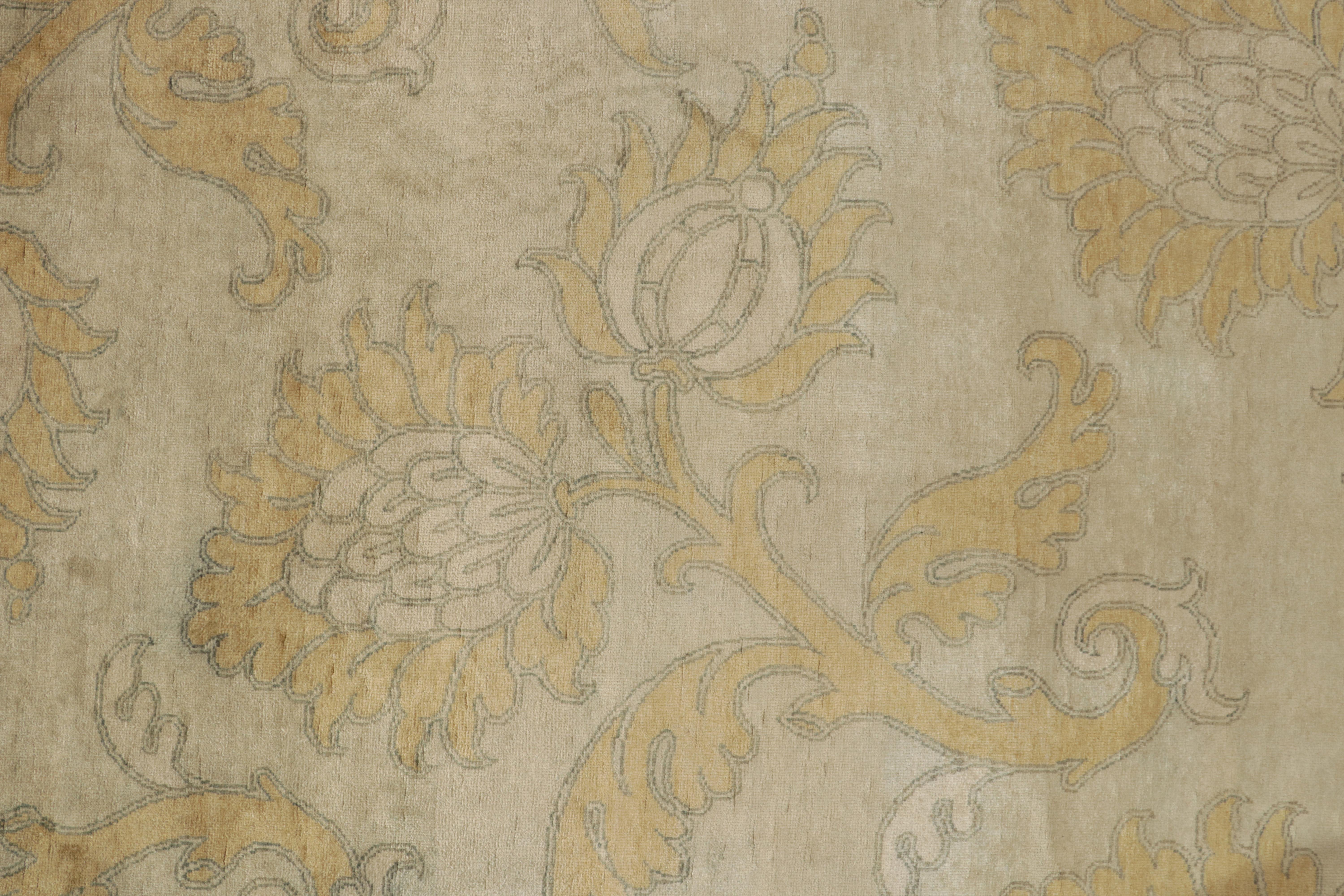 Hand-Knotted Rug & Kilim’s Classic Style rug in Tan with Blue and Gold Floral Patterns For Sale