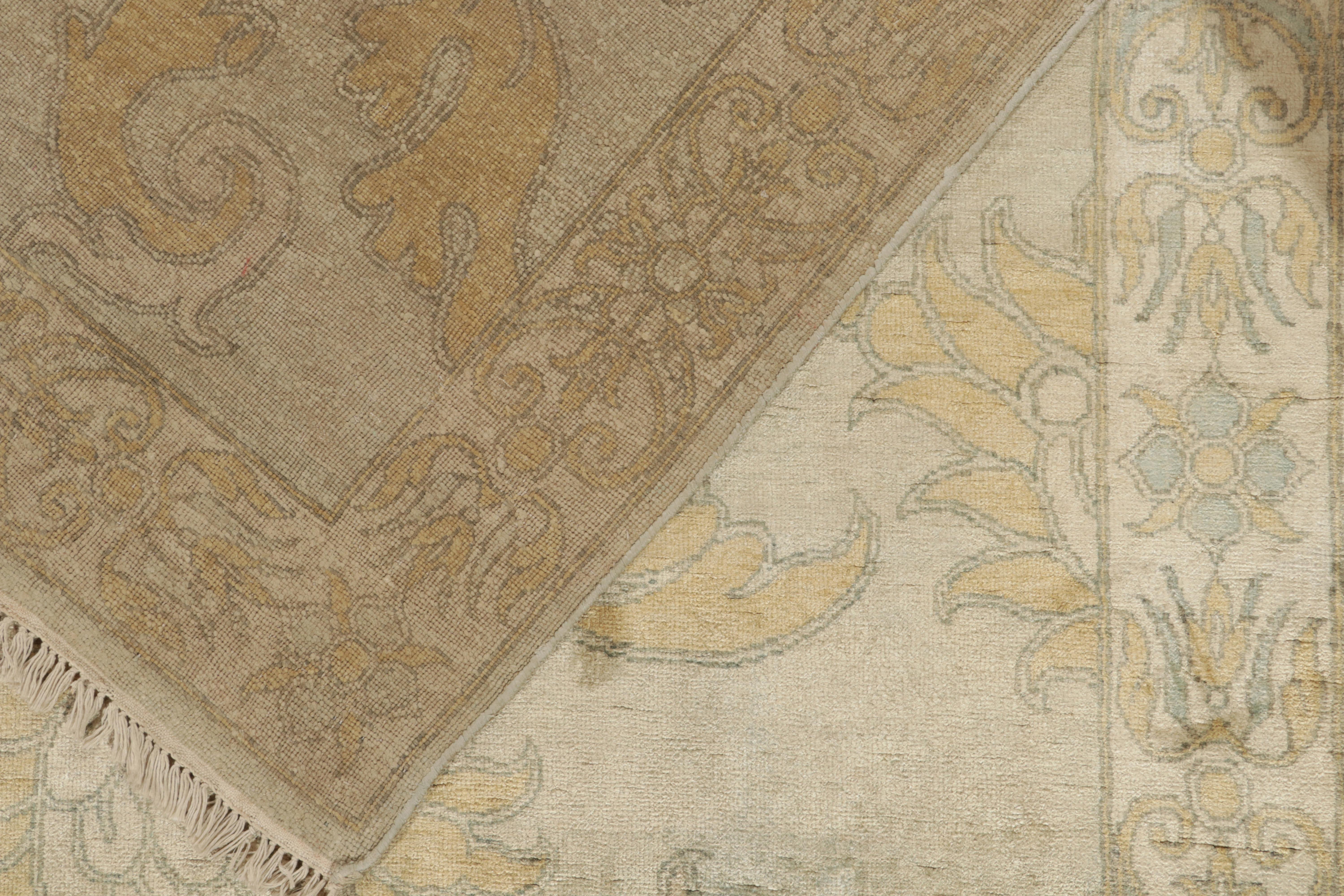 Contemporary Rug & Kilim’s Classic Style rug in Tan with Blue and Gold Floral Patterns For Sale