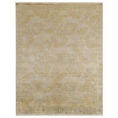 Rug & Kilim’s Classic Style rug in Tan with Blue and Gold Floral Patterns