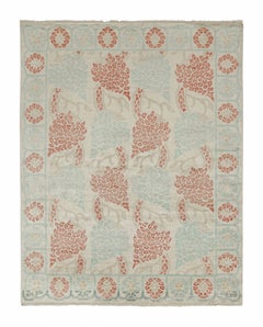 Tapis classique de style Kilim et tapis à motifs floraux bleus et rouges sur brun beige