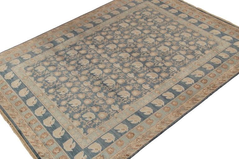 Rug and Kilim’s Classic style rug with Blue and Beige-Brown Floral ...