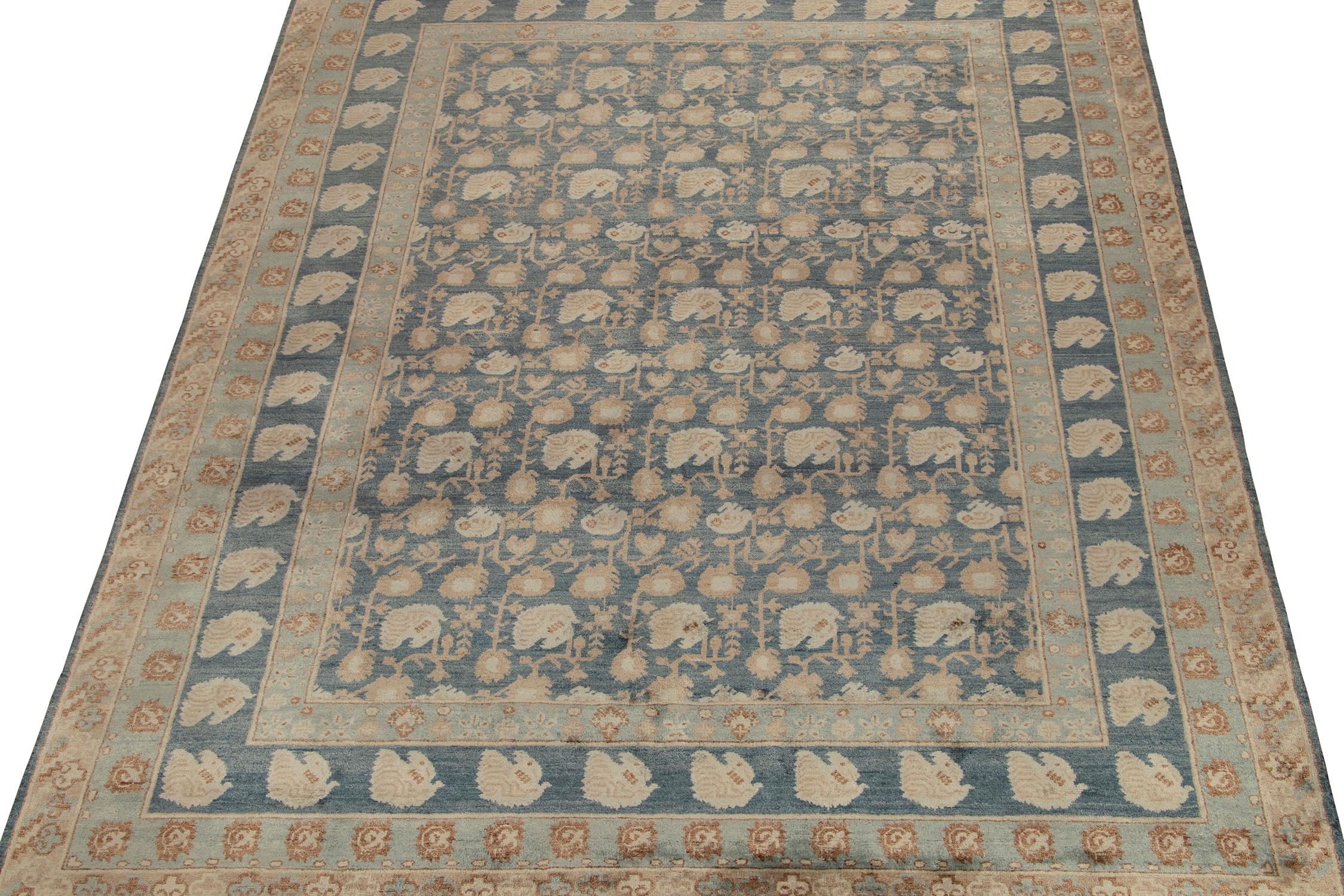Indian Rug & Kilim’s Classic style rug with Blue & Beige-Brown Floral Pattern For Sale